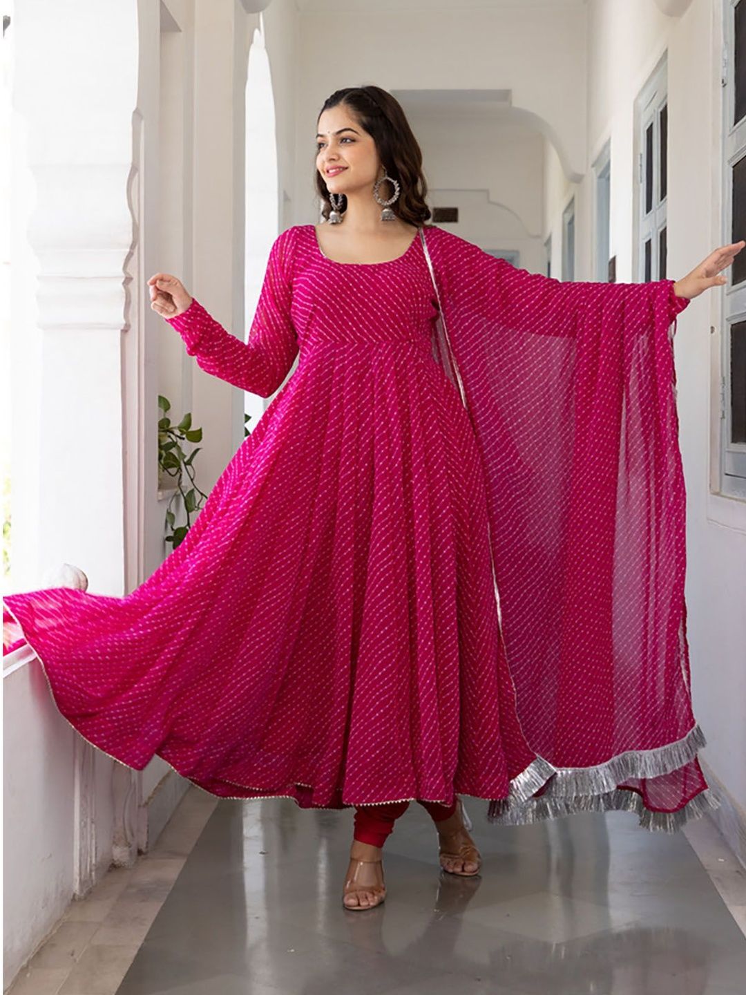 Daeneyrys Striped Anarkali Gown With Dupatta