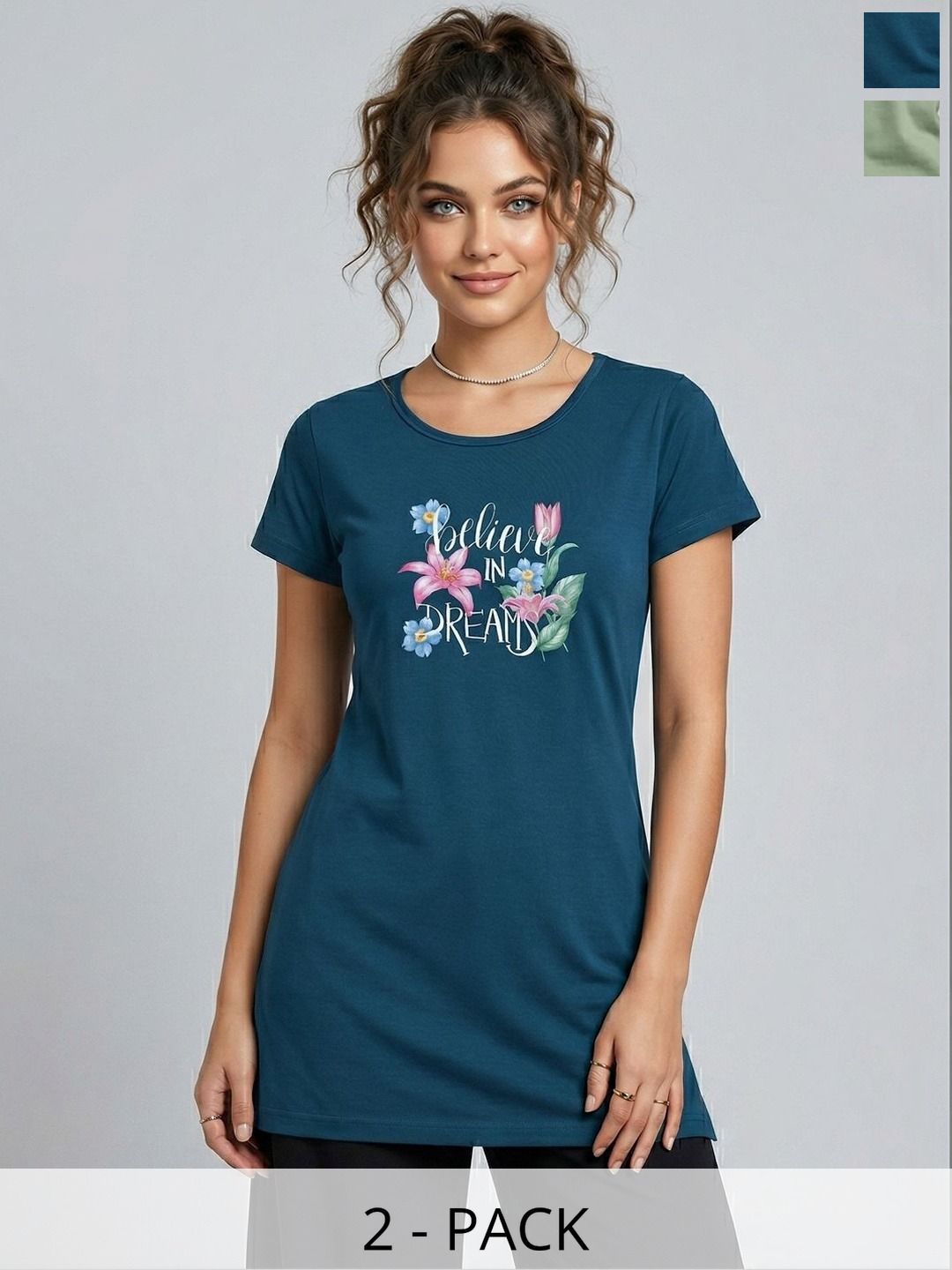 【FANCY CLUB】2WAY SIDE RIBBON T-SHIRTS Buy Roadster Pack of 2 Printed Lounge Tshirts - Lounge Tshirts for