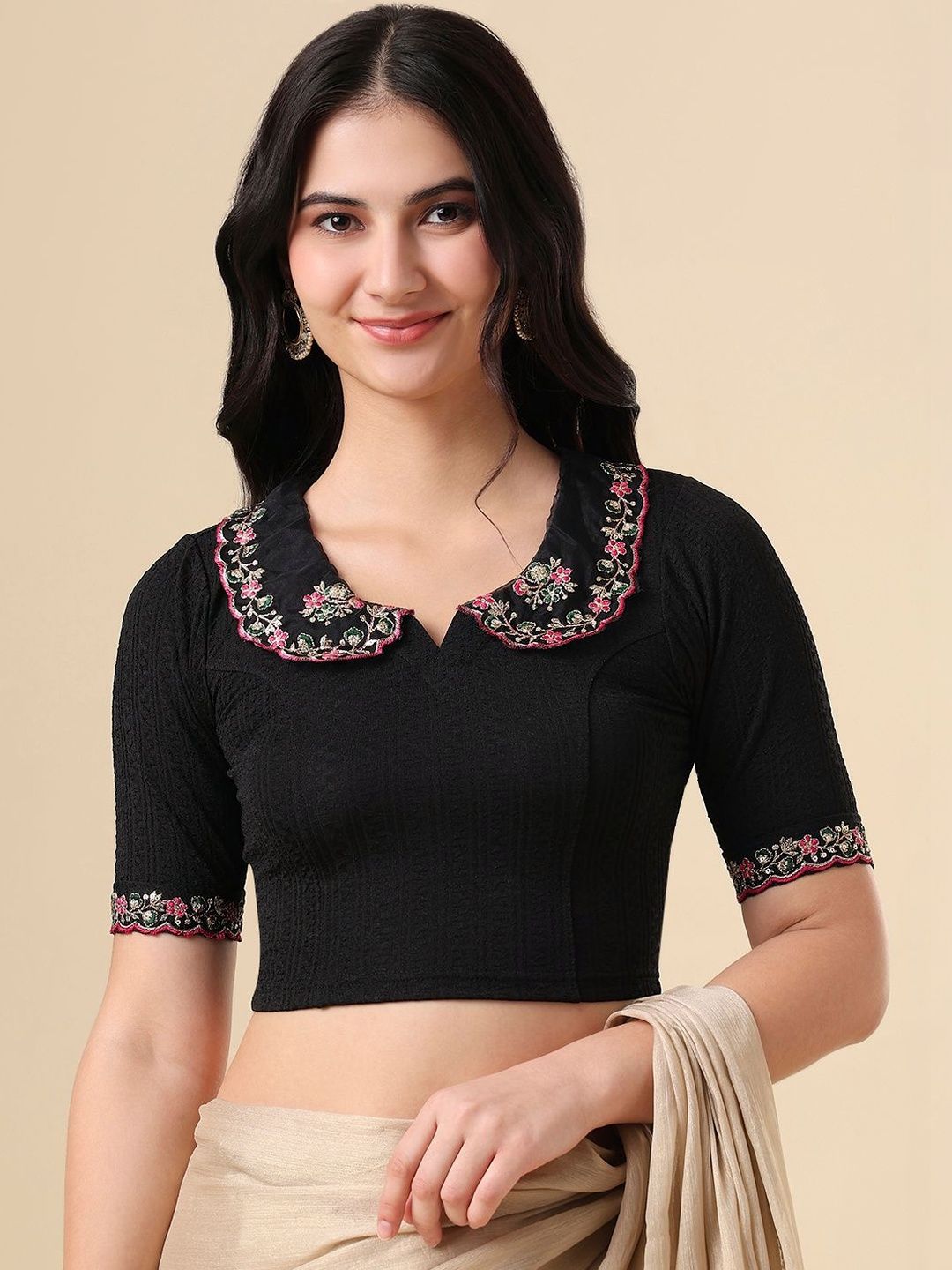 SALWAR STUDIO Embroidered Non Padded Saree Blouse