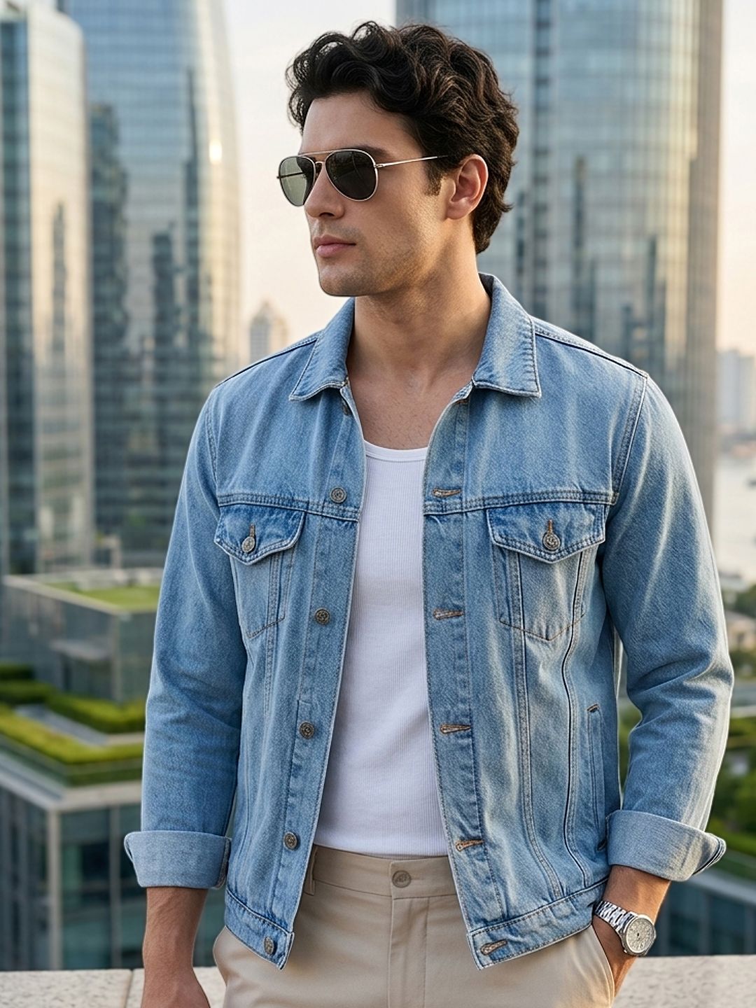Urbano Fashion Men Solid Regular Fit Washed Full Sleeve Denim Jacket