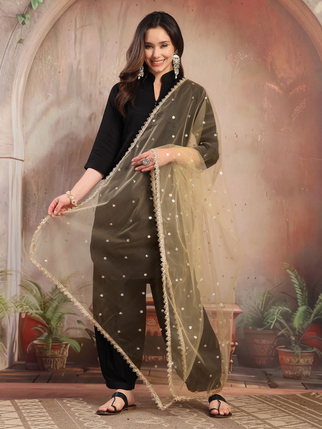 KALINI Embellished Sequinned Dupatta