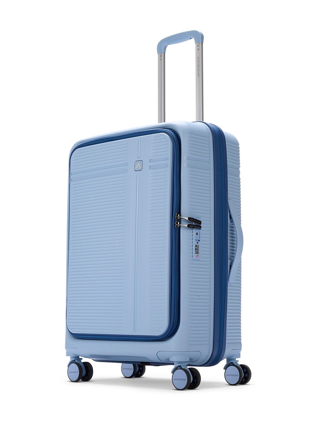 Aristocrat Unisex Solana Blue Medium Hard Luggage 65cm Check-in Trolley Bag with TSA Lock