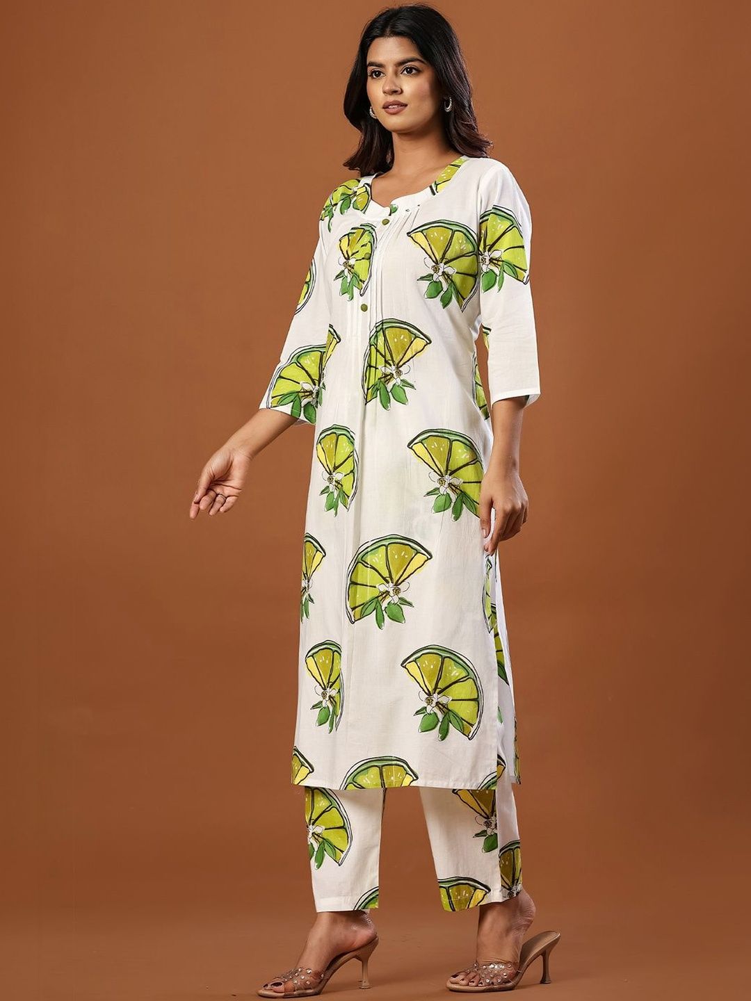 Indo Era White Printed Straight Co-ords Set