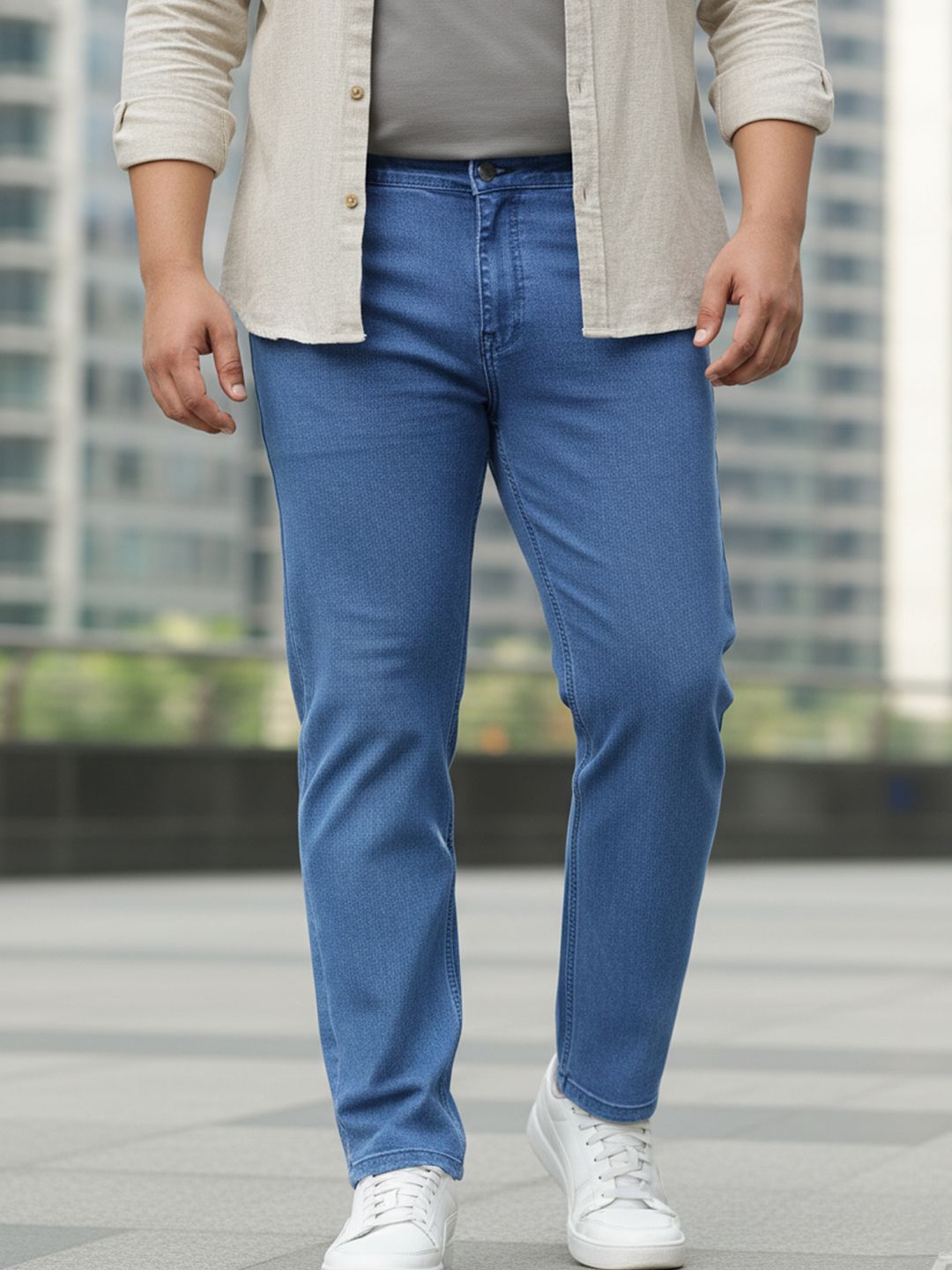 Urbano Plus Men Blue & Beige Regular Fit Mid-Rise Clean Look Jeans