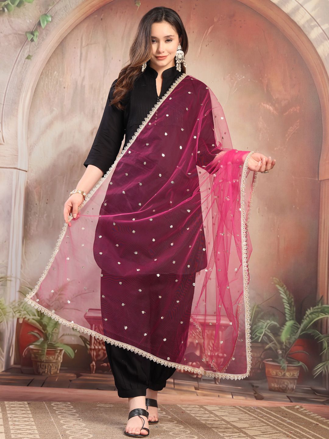 KALINI Embellished Sequinned Dupatta