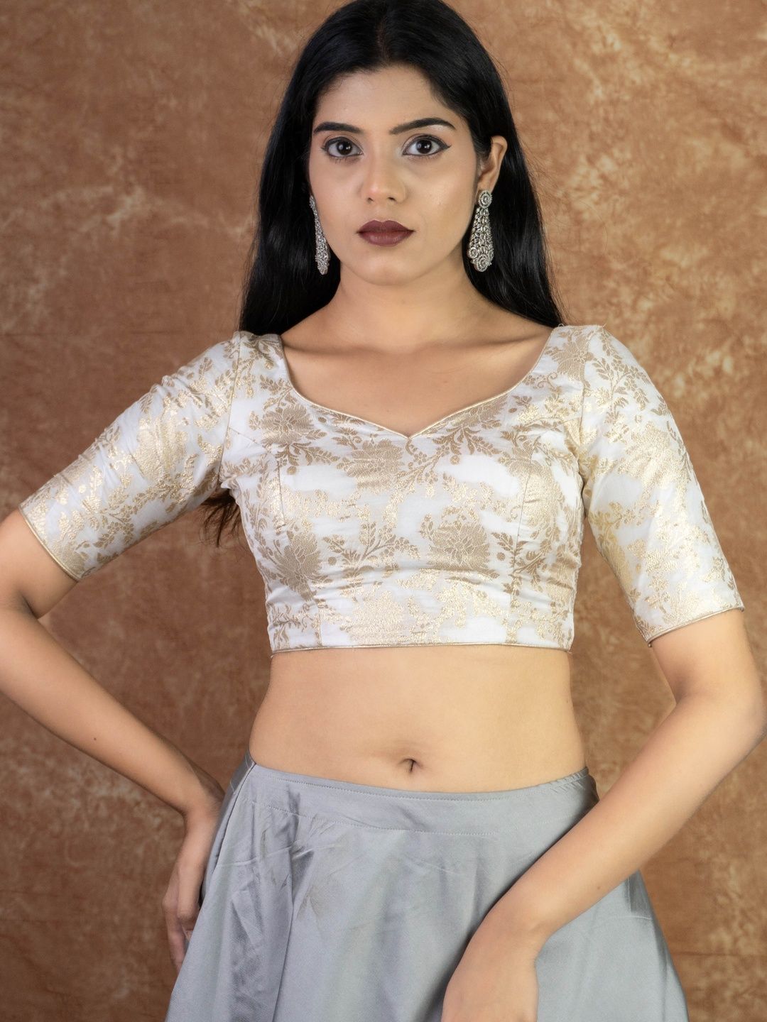 FIGURES DESIGNER Brocade Embroidered Brocade Saree Blouse