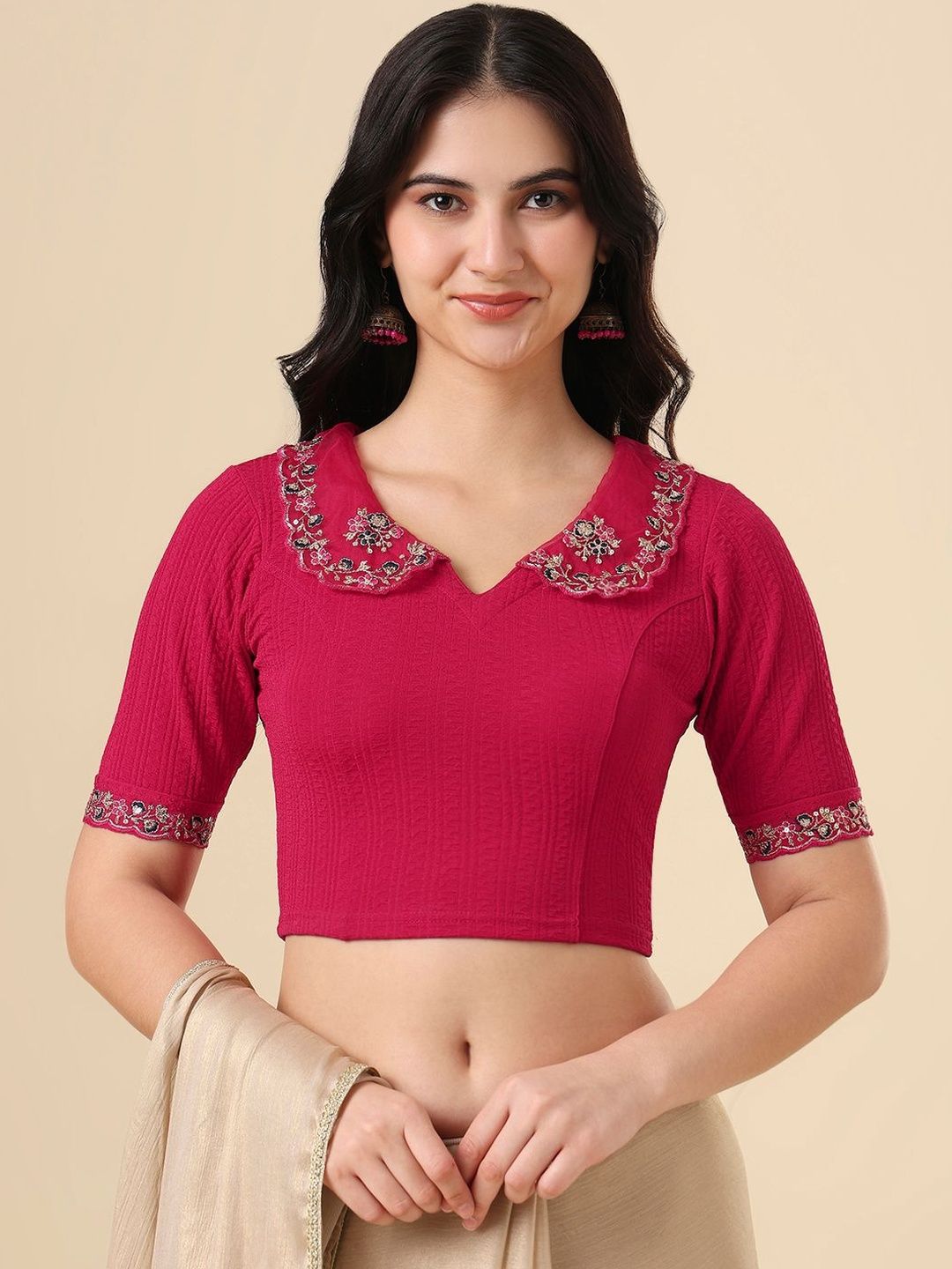 SALWAR STUDIO Embroidered Non Padded Saree Blouse