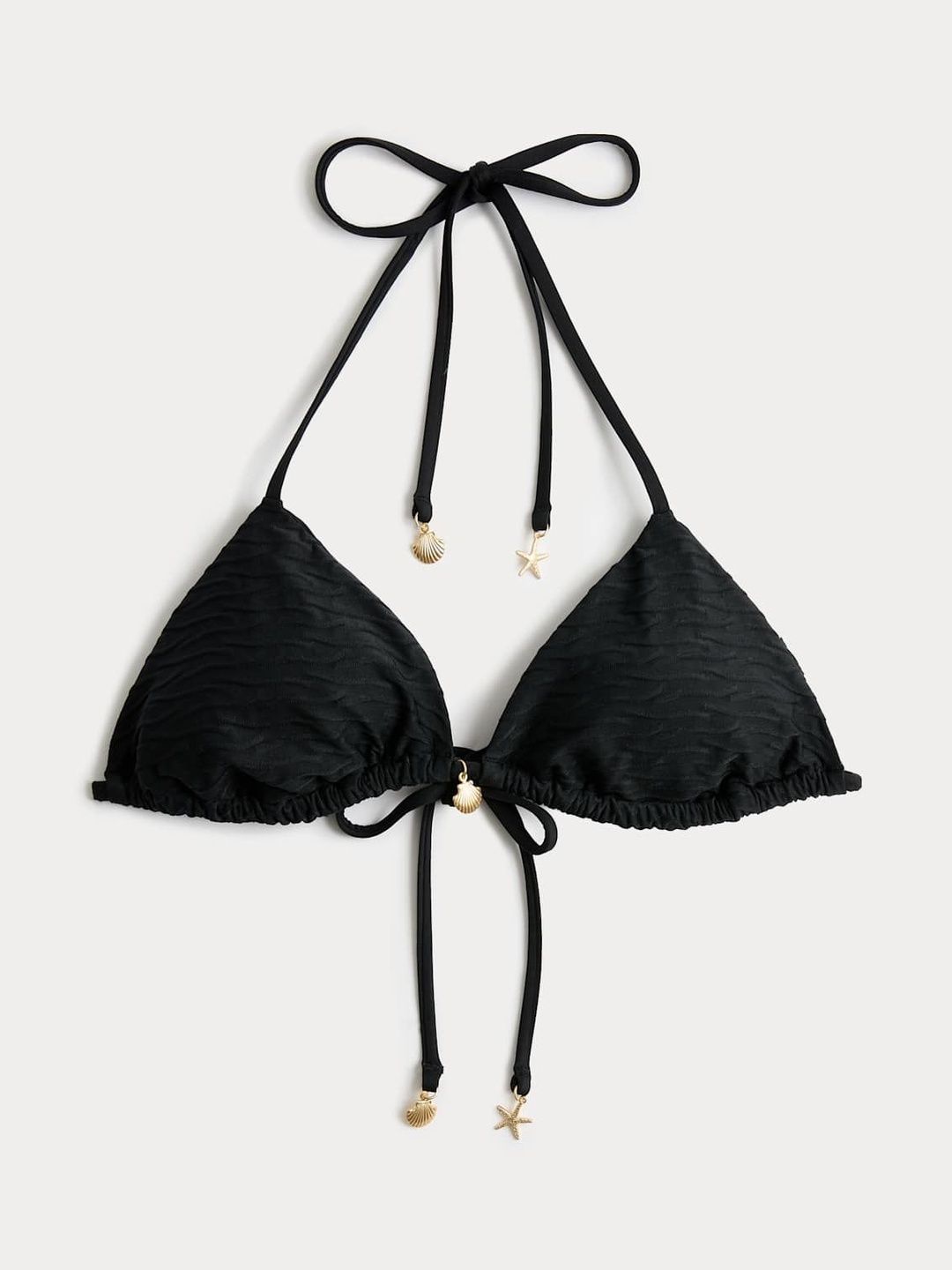 Marks & Spencer Textured Black Polyamide Women Regular Fit Triangle Bikini Top