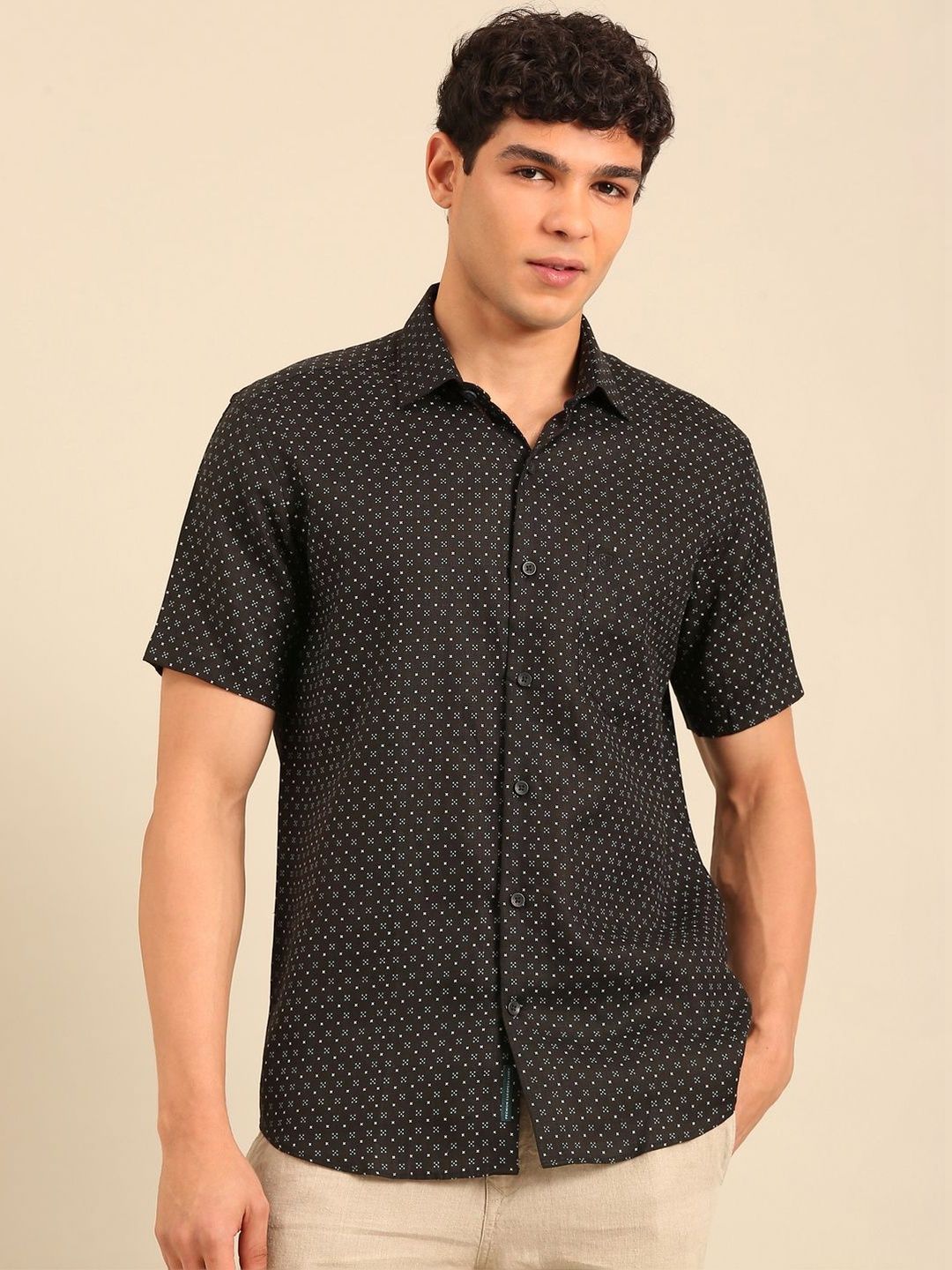 Linen Casual Shirt Linen Club Men Regular Fit Printed Linen Casual Shirt
