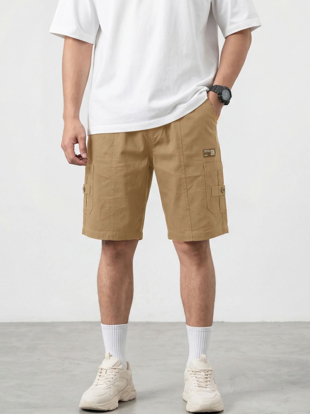 The Roadster Lifestyle Co Men Pure Cotton Cargo Shorts