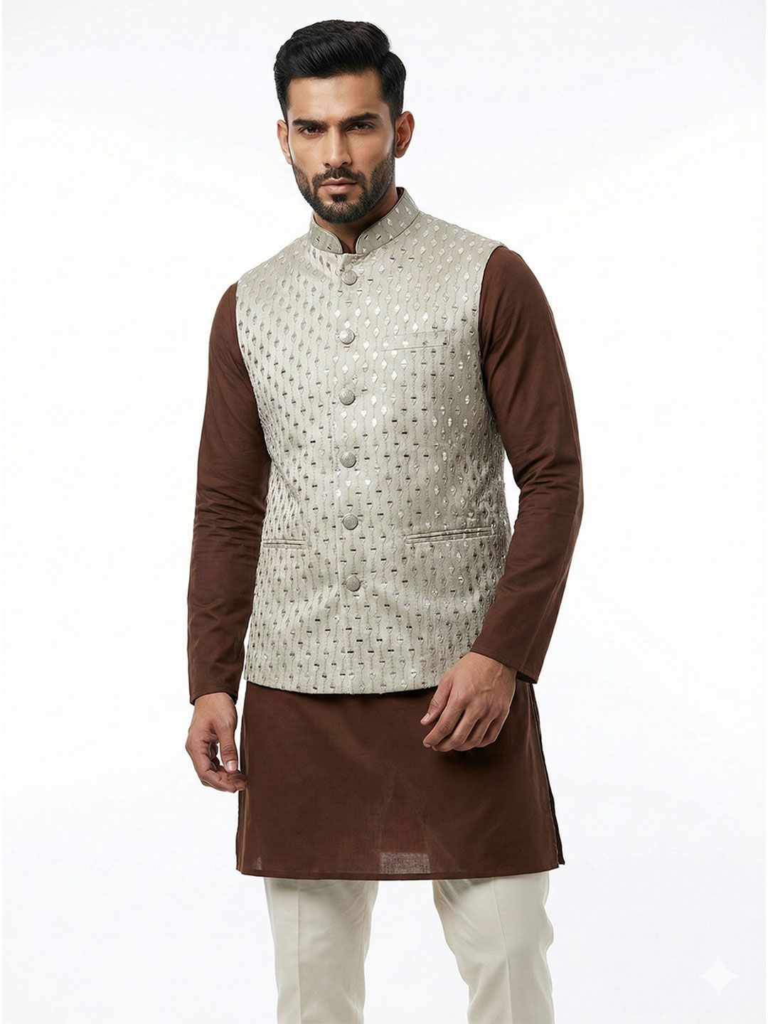 A LOYAL Printed Mandarin Collar Nehru Jackets