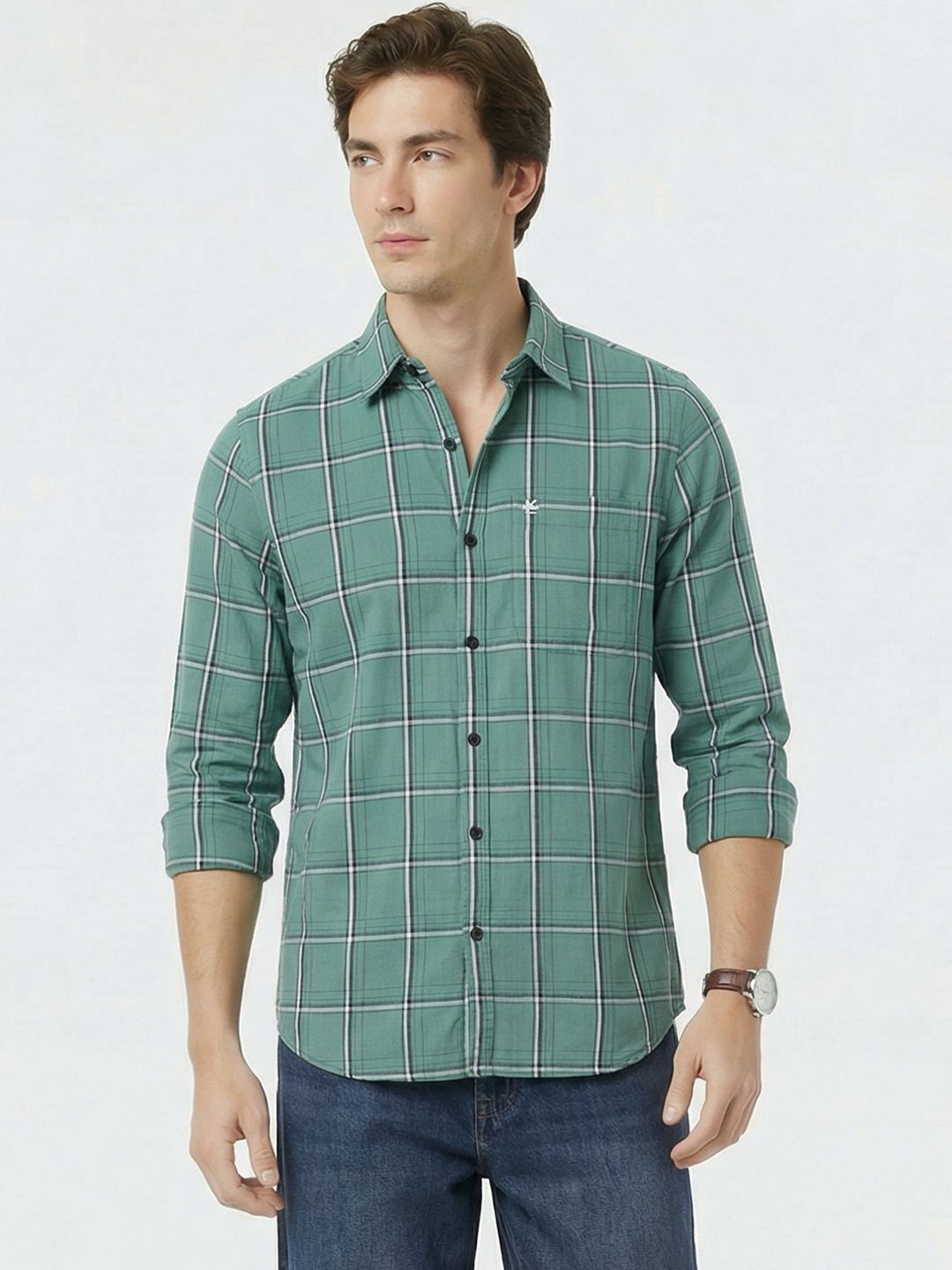 WROGN Slim Fit Checked Pure Cotton Casual Shirt