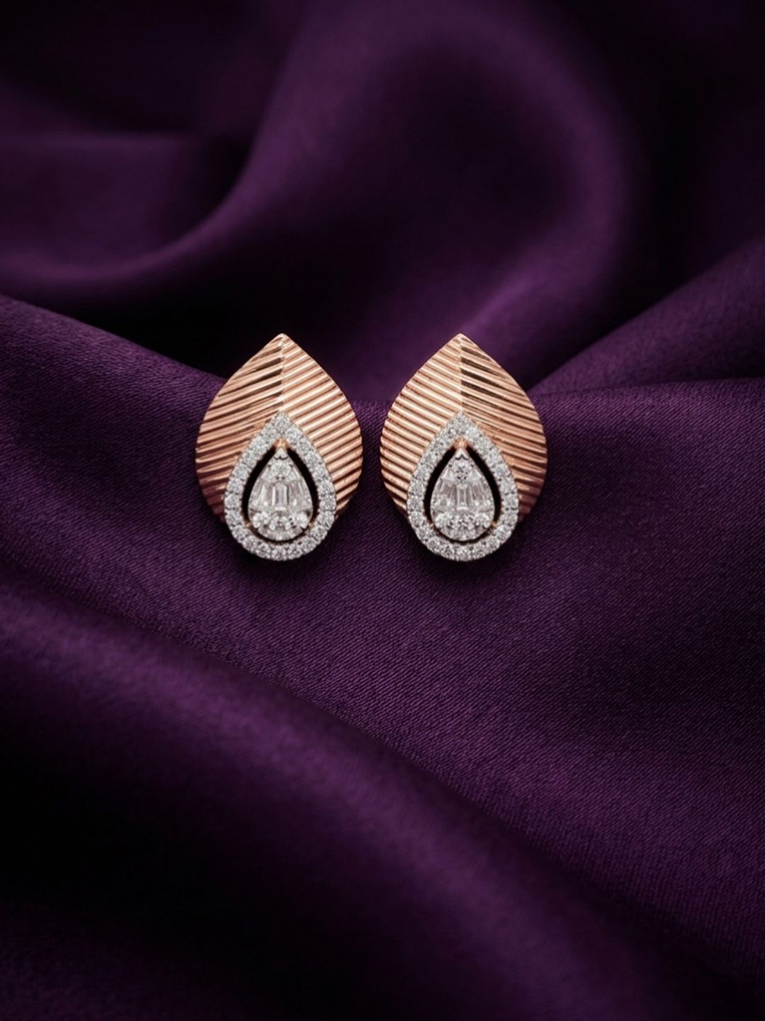 BAYAN JEWELRY 925 Sterling Silver 18KT Rose Gold Plated 0.29 CT Diamond Earrings - 2.03g