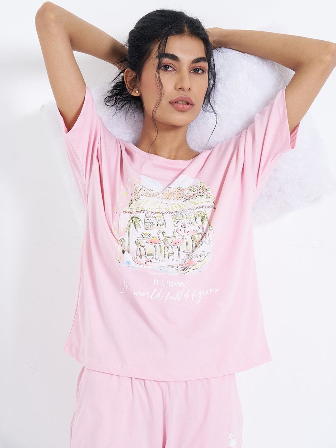 Dreamz by Pantaloons Flamingo Graphic Cotton Comfort Sleep T-Shirt