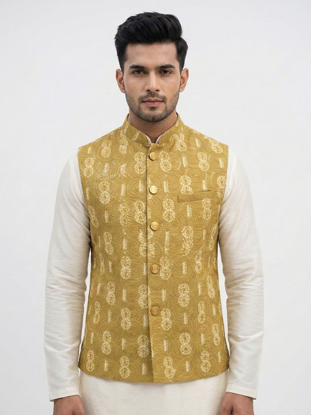 A LOYAL Printed Mandarin Collar Nehru Jackets