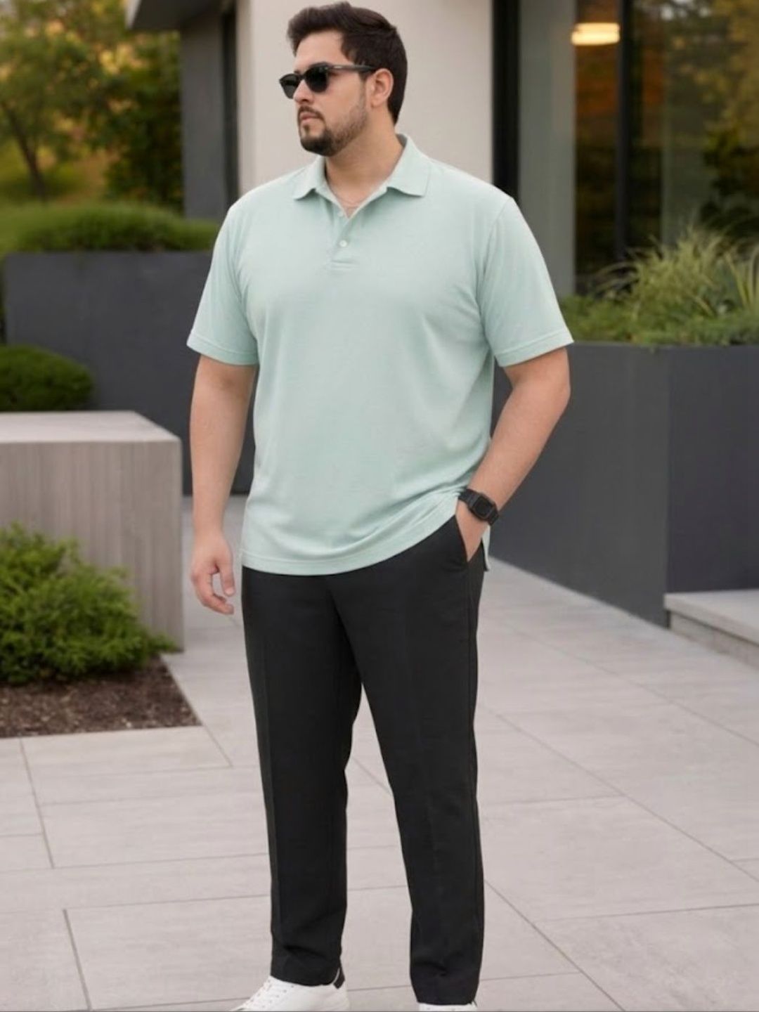 Metronaut Men Plus Size Solid Jade Cotton Polo Collar Half Sleeve Regular Fit T-Shirt