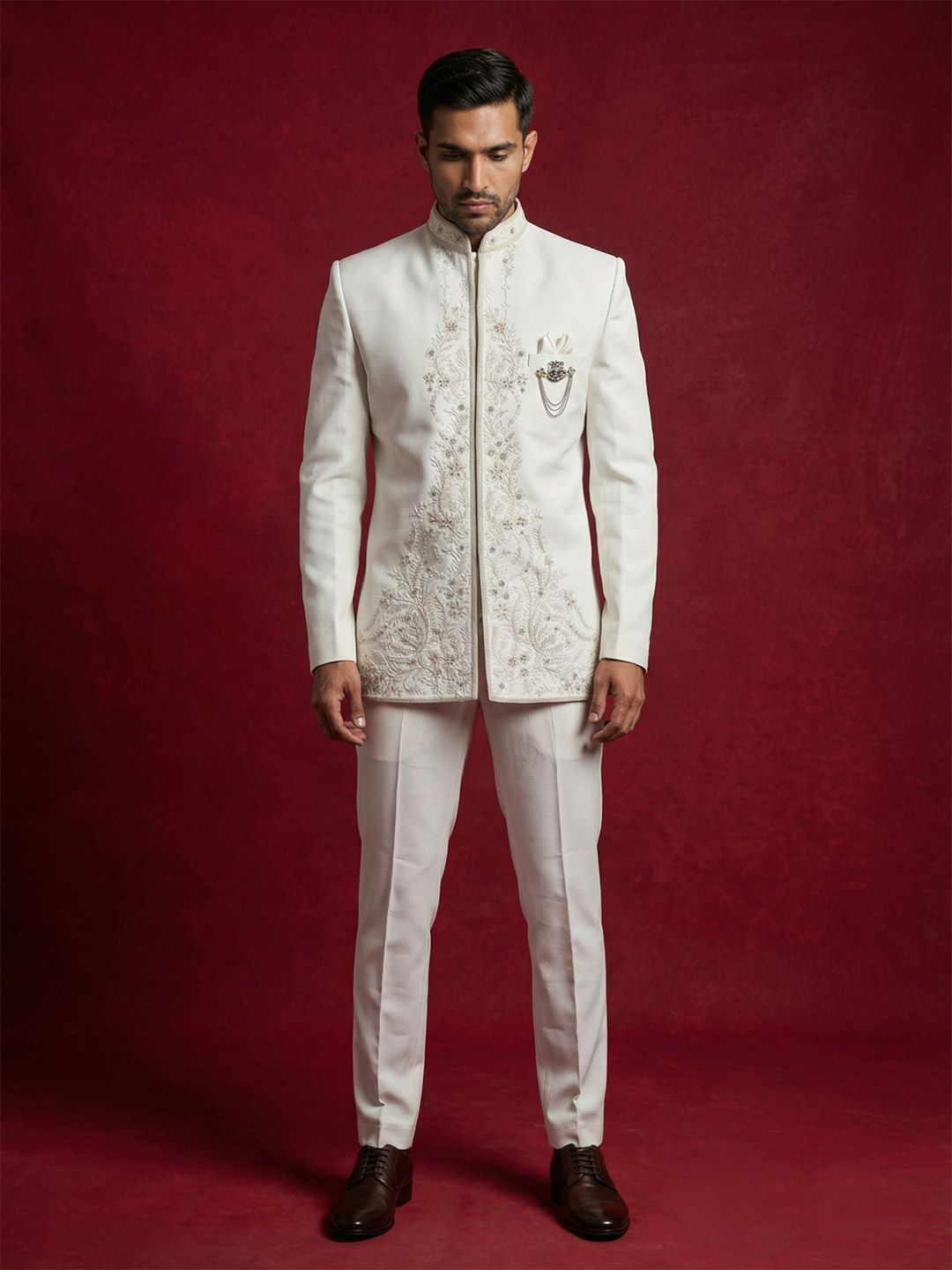 Jompers Embroidered Mandarin Collar Sherwani