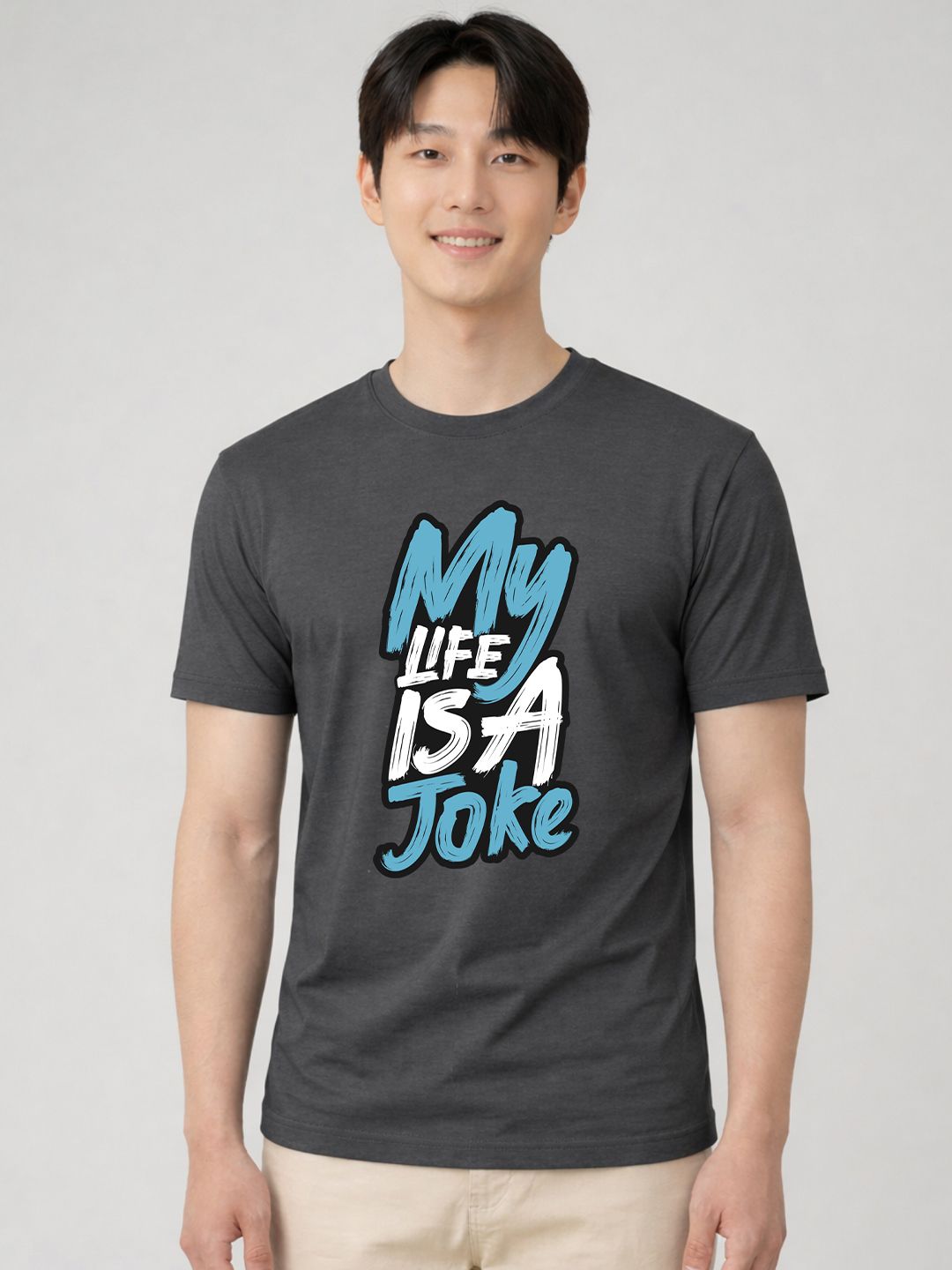 HERE&NOW Men Grey Graphic Printed Round Neck Casual Cotton Tshirts