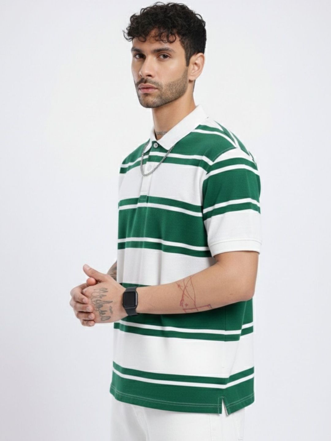 SZN Men Striped Polo Collar T-shirt