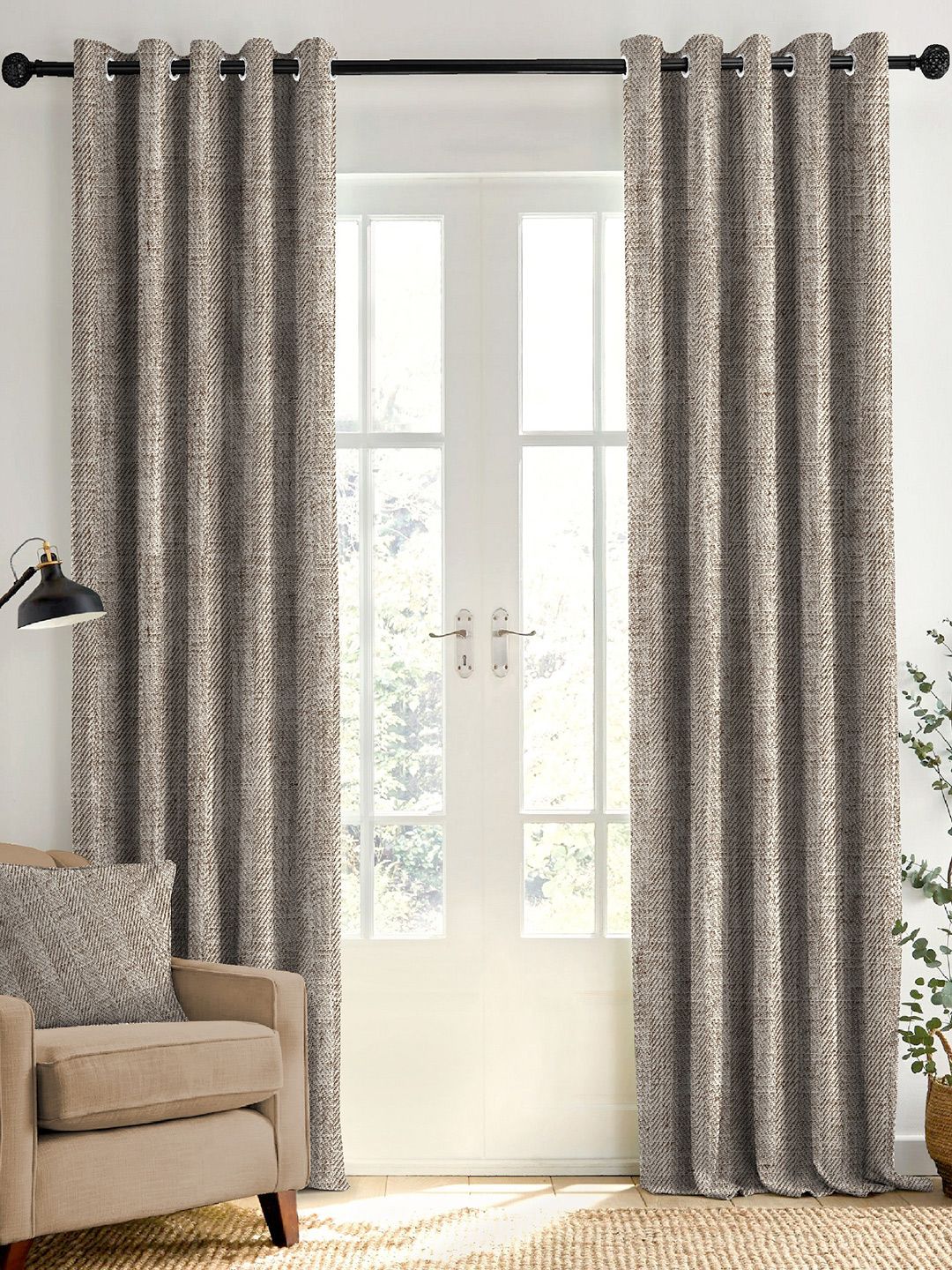 CASABLEU CASABLEU Textura Brown Blackout Curtain 9 Feet