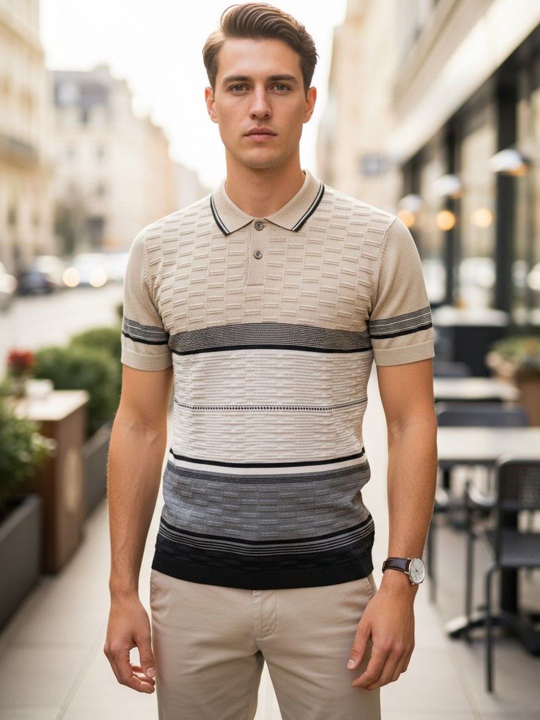 Mast & Harbour Men Striped Polo Collar T-shirt