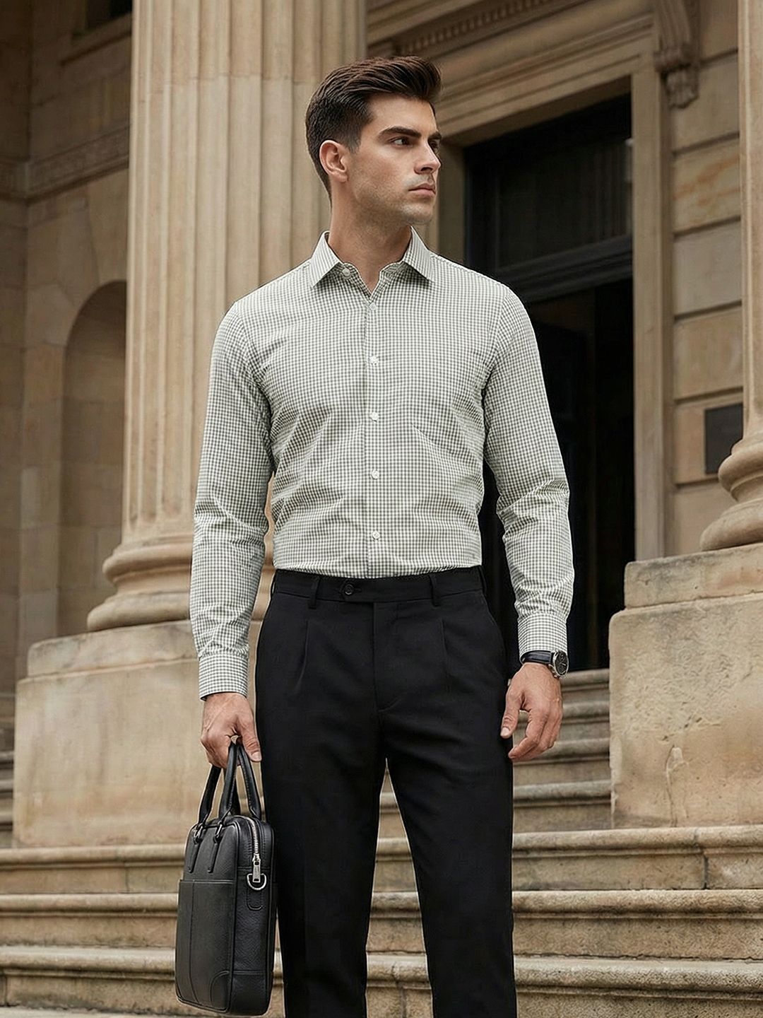 INVICTUS Urban Slim Fit Gingham Checked Formal Shirt