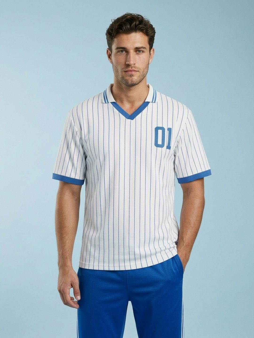 SPORT STREET by glitchez Striped Polo Collar Drop-Shoulder Sleeves Relaxed Fit T-shirt