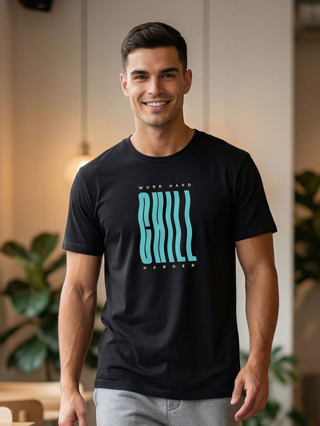 NOBERO Men Typography Printed Round Neck Cotton T-shirt