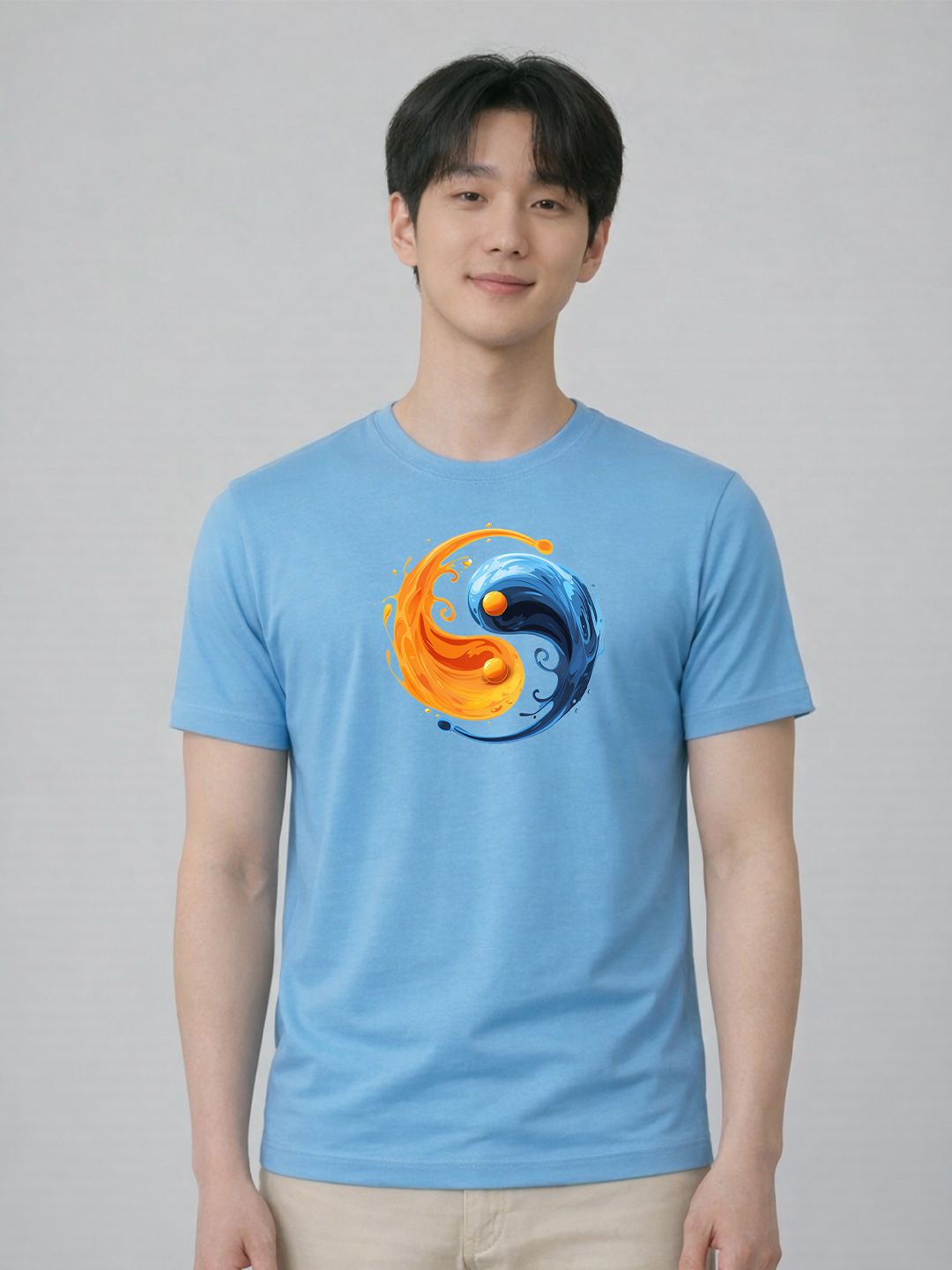 HERE&NOW Men Sky Blue Graphic Printed Round Neck Casual Cotton Tshirts