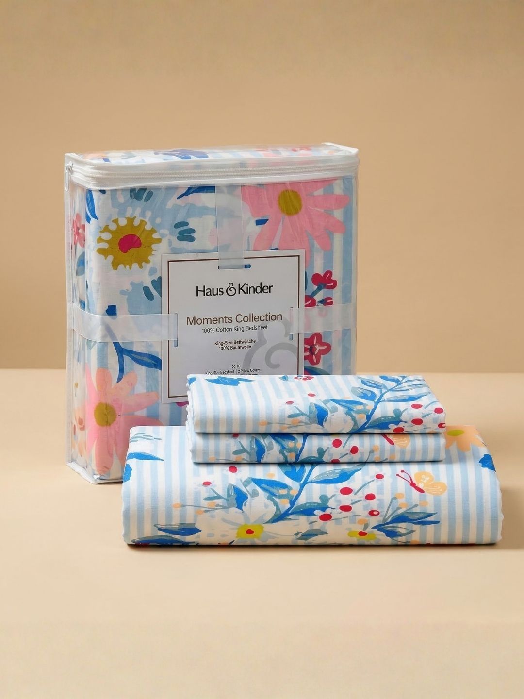 186 TC King 2 Pillow Covers haus & kinder Blue & White Floral 186 TC King Bedsheet with 2 Pillow Covers