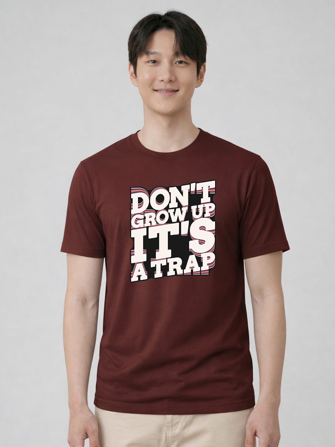 HERE&NOW Men Maroon Graphic Printed Round Neck Casual Cotton Tshirts