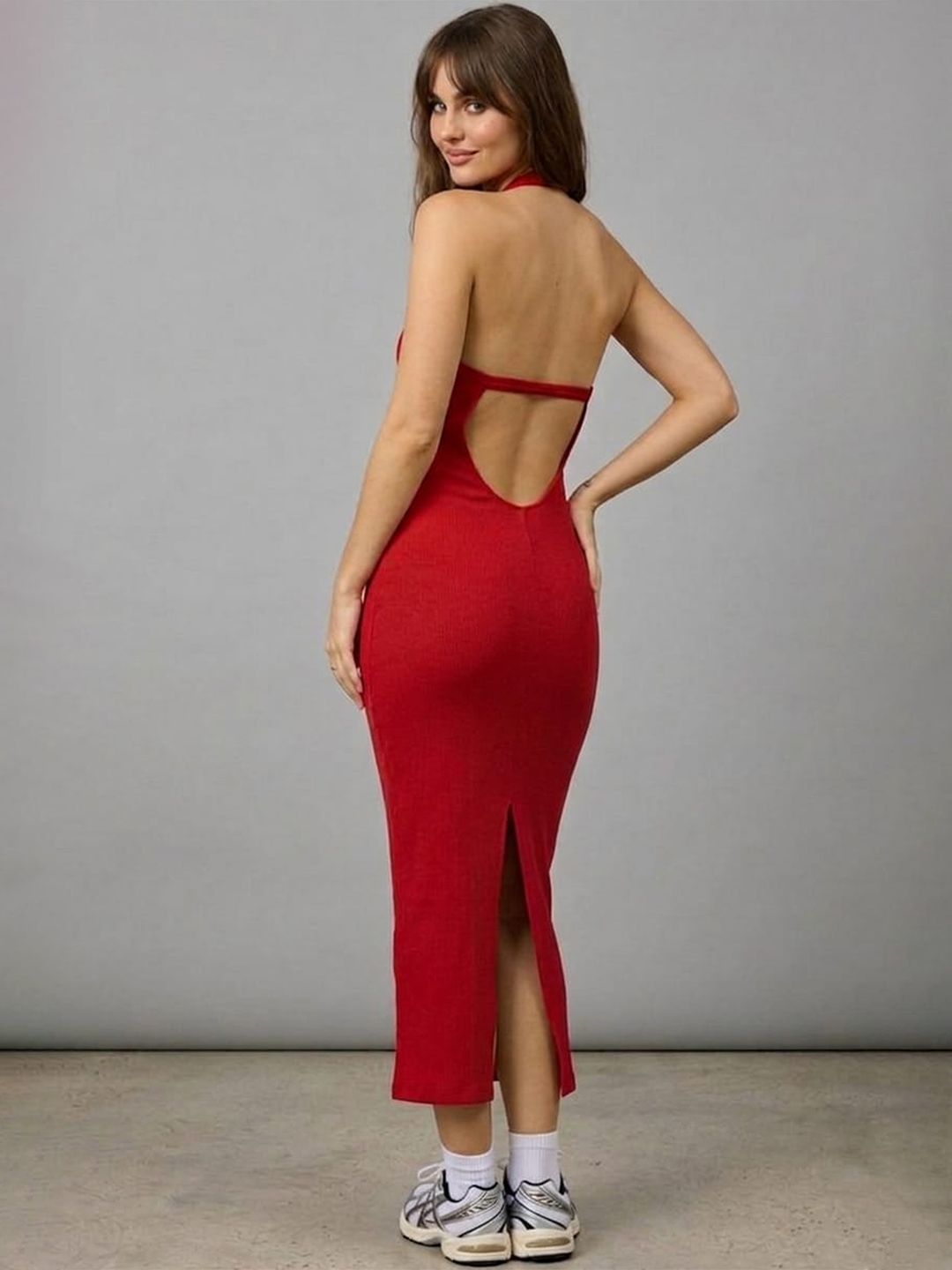 ZYNG Halter Neck Bodycon Midi Dress