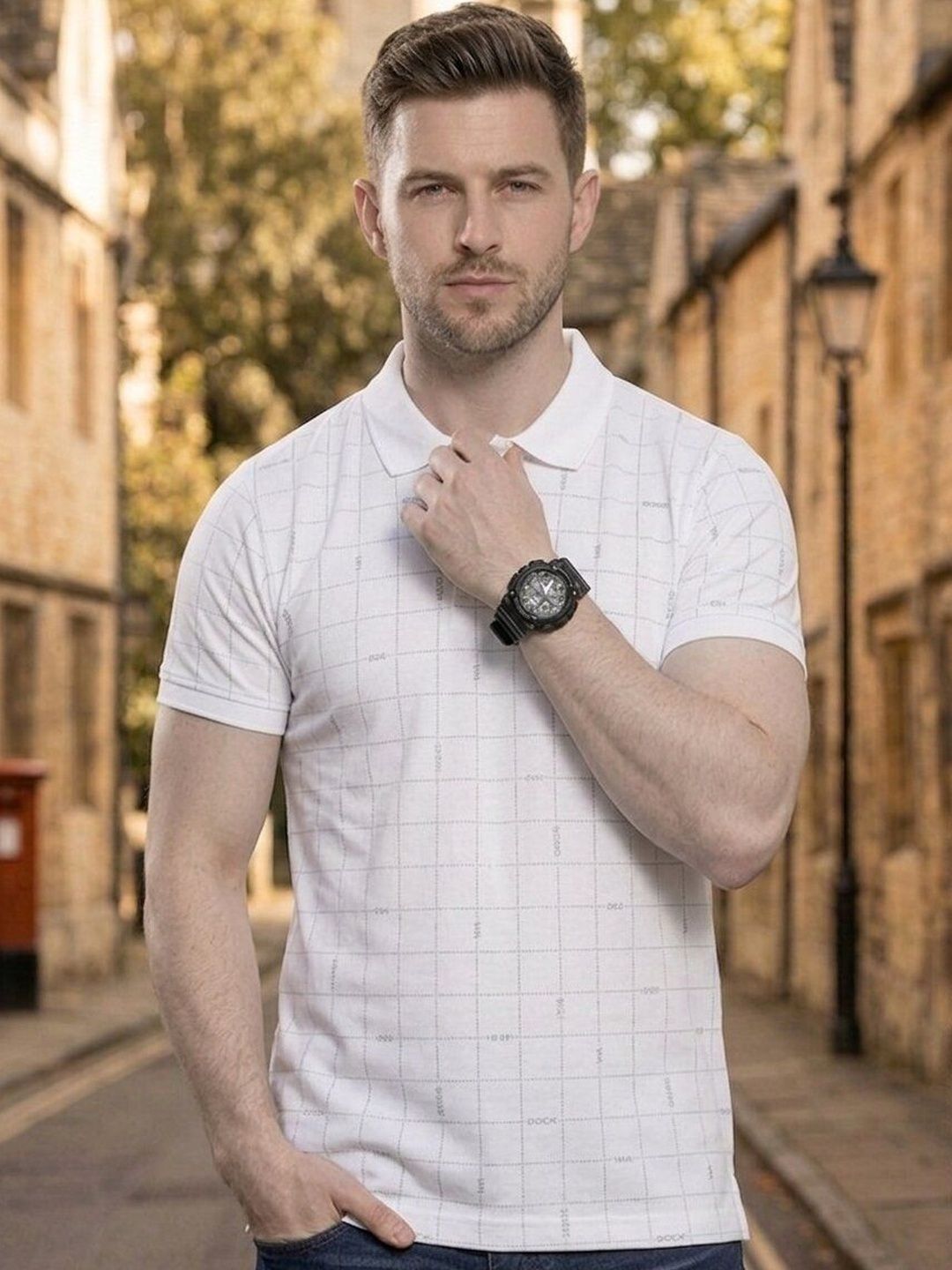 PYRO SPIRIT Men Checked Polo Collar T-shirt