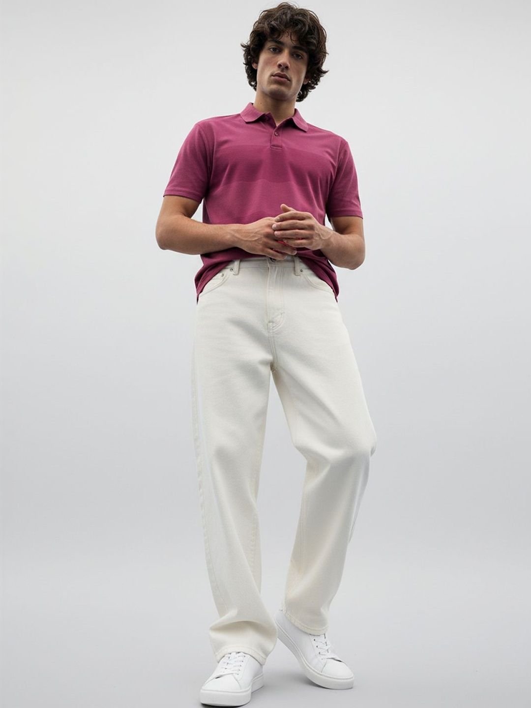 HERE&NOW Men Colourblocked Polo Collar T-shirt