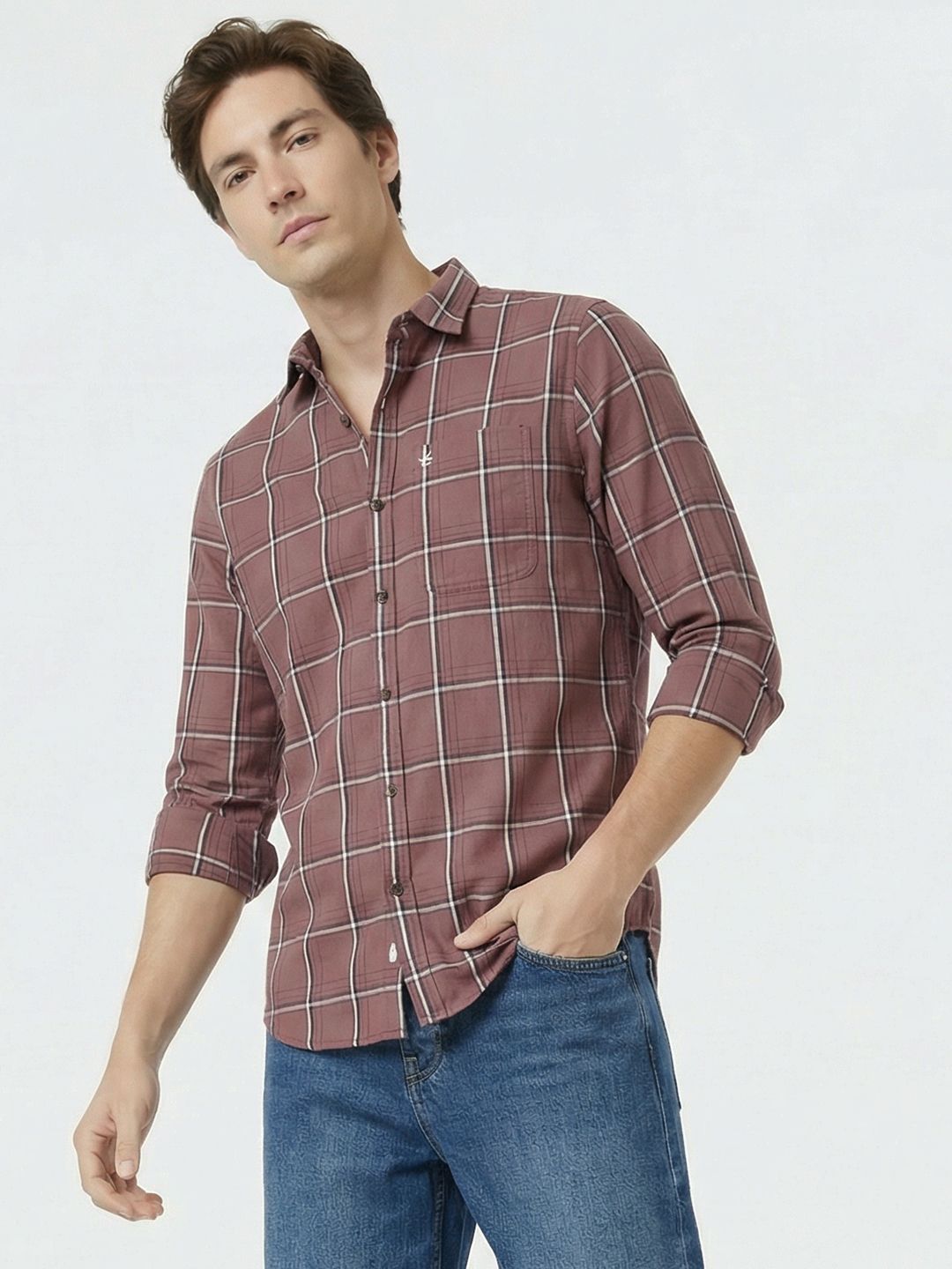 WROGN Slim Fit Checked Cotton Casual Shirt