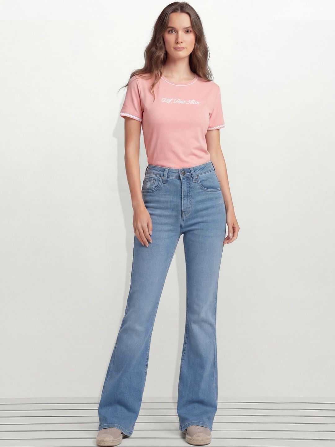 U.S. Polo Assn. Women Women Flared High-Rise Light Fade Stretchable Jeans