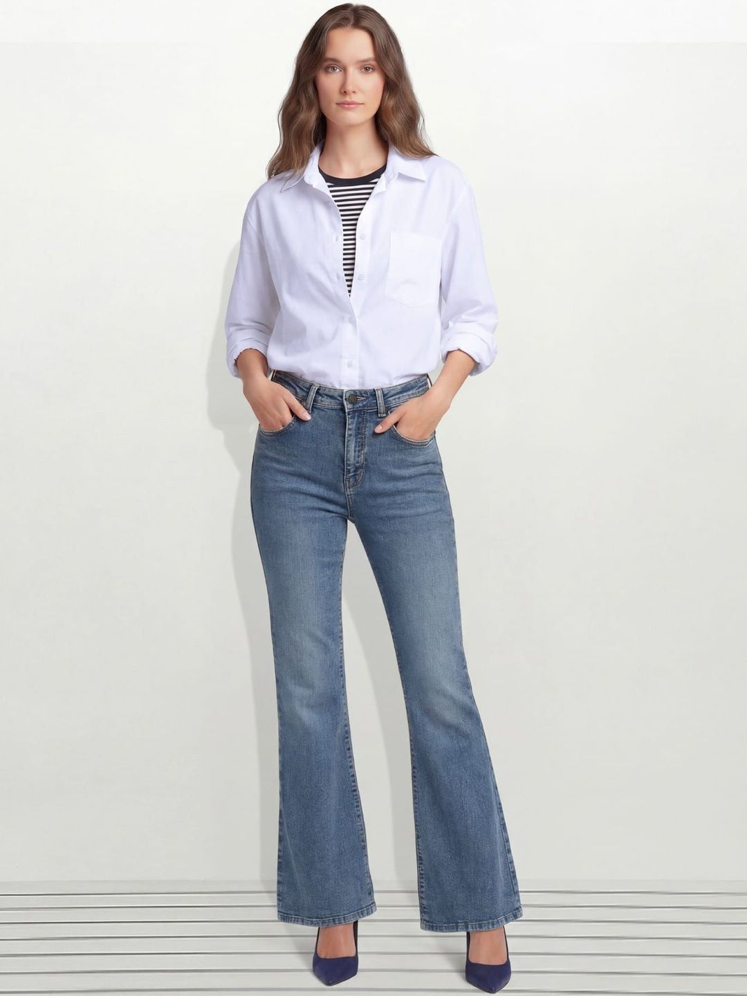 Women Flared High-Rise Jeans U.S. Polo Assn. Women Women Flared High-Rise Light Fade Stretchable Jeans