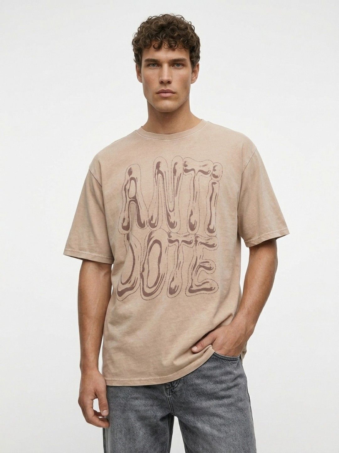 glitchez Overdyed Drop-Shoulder Sleeves Pure Cotton Oversized Fit T-shirt