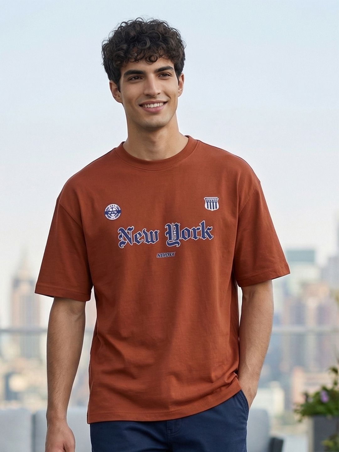 NOBERO Men Typography Printed Drop-Shoulder Sleeves T-shirt