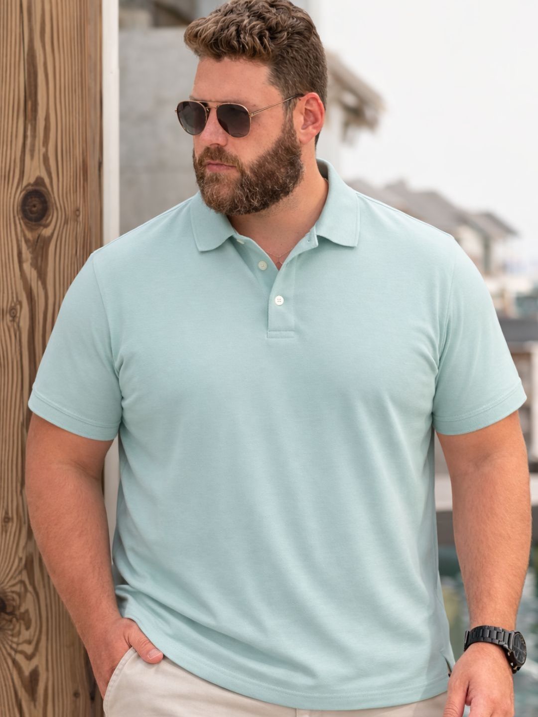 HERE&NOW Men Plus Size Solid Jade Cotton Polo Collar Half Sleeve Regular Fit T-Shirt