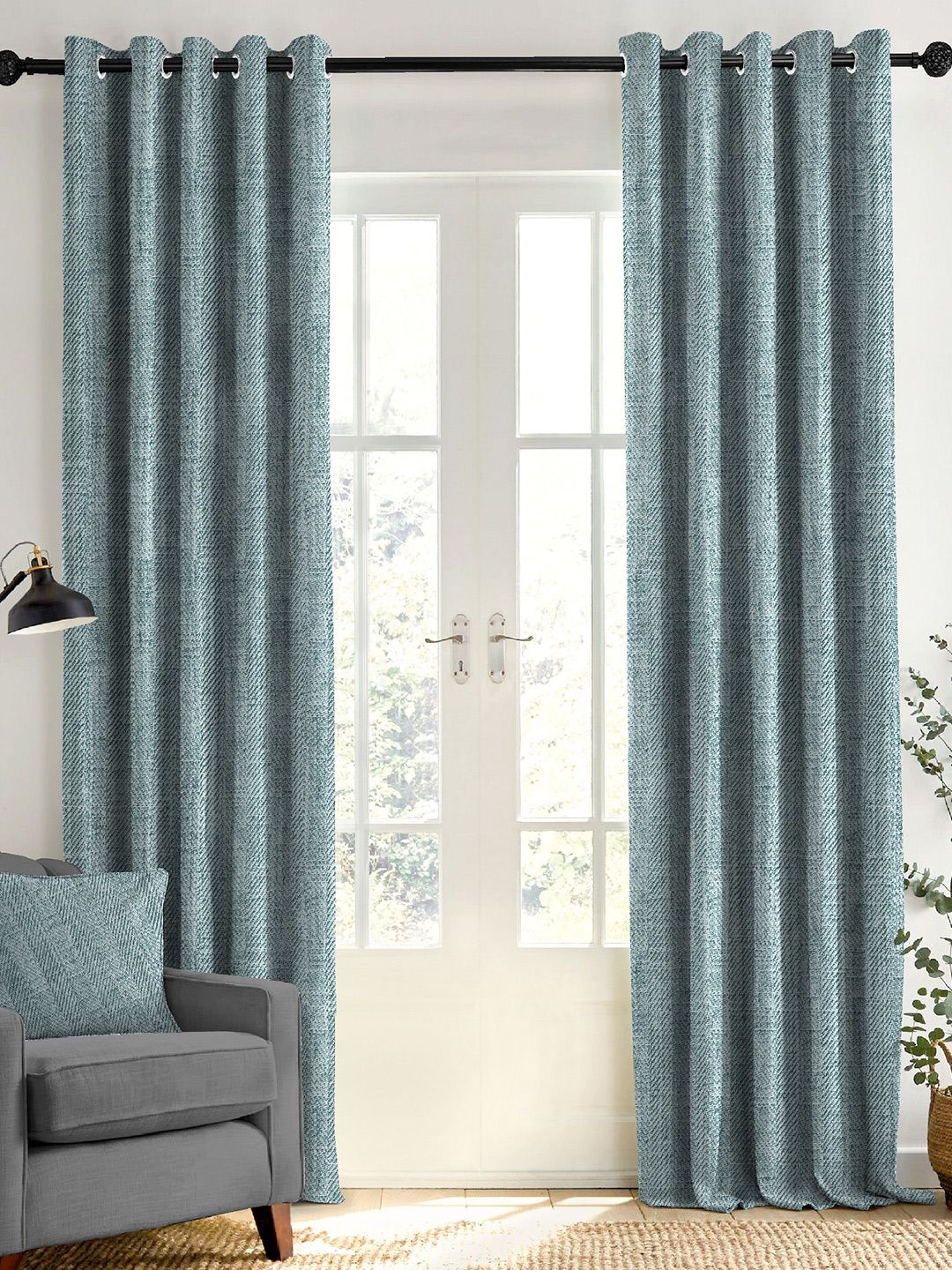 CASABLEU Textura Teal Blackout Curtain 9 Feet
