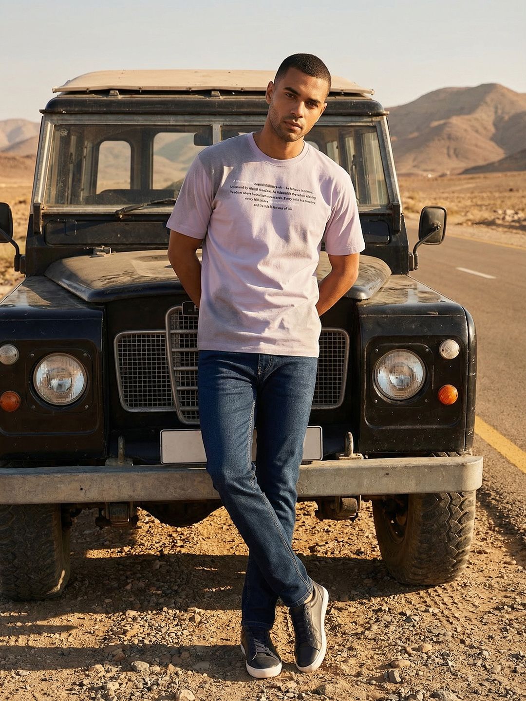 The Roadster Life Co. Typography Printed Drop-Shoulder Sleeves Pure Cotton T-shirt