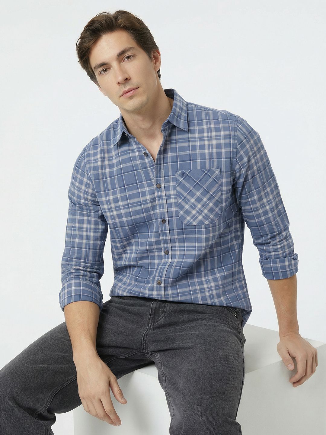 WROGN Slim Fit Checked Casual Shirt