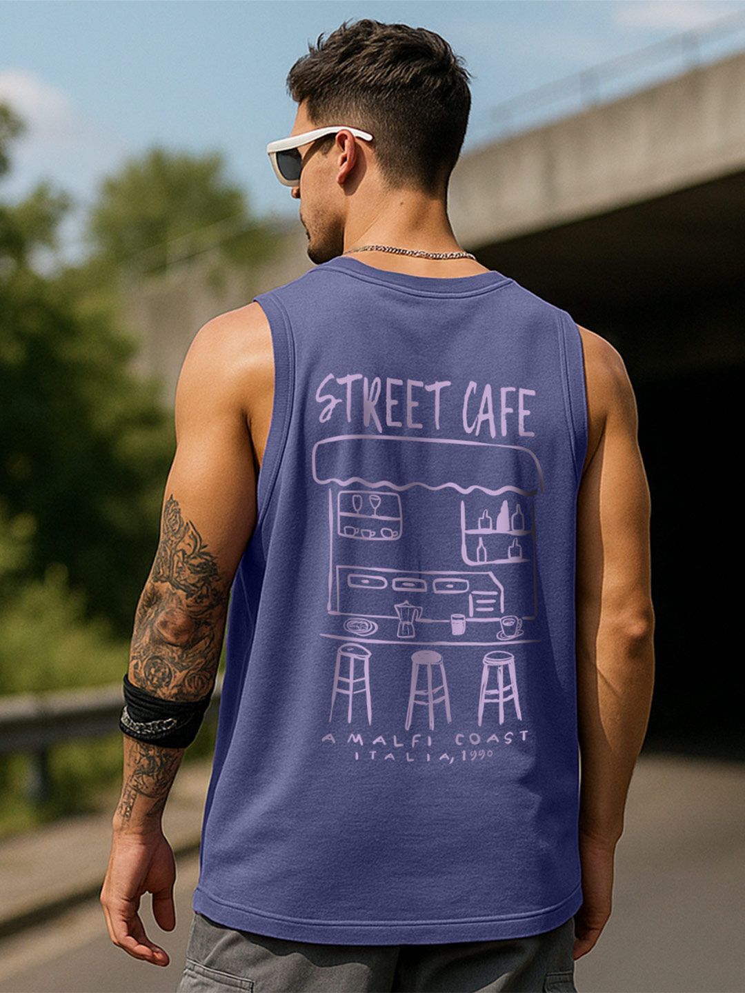 VEIRDO Typography Printed Pure Cotton Oversized Basic InnerVest