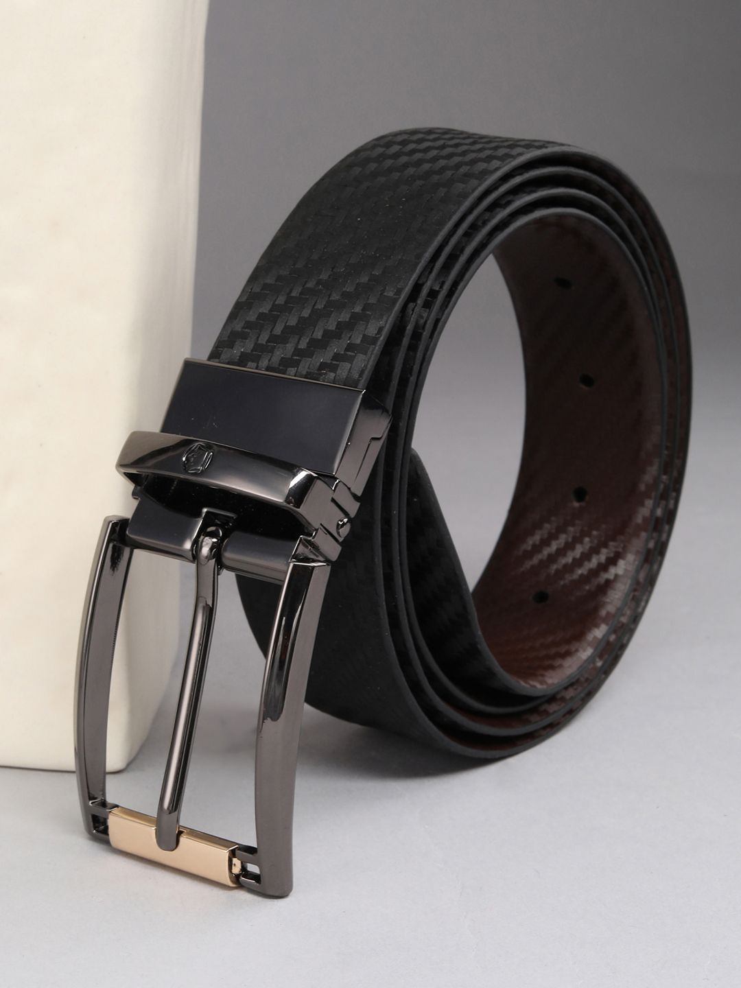Louis Philippe Men Italian Leather Dual Tone Zinc Alloy Buckle Formal Reversible Belt