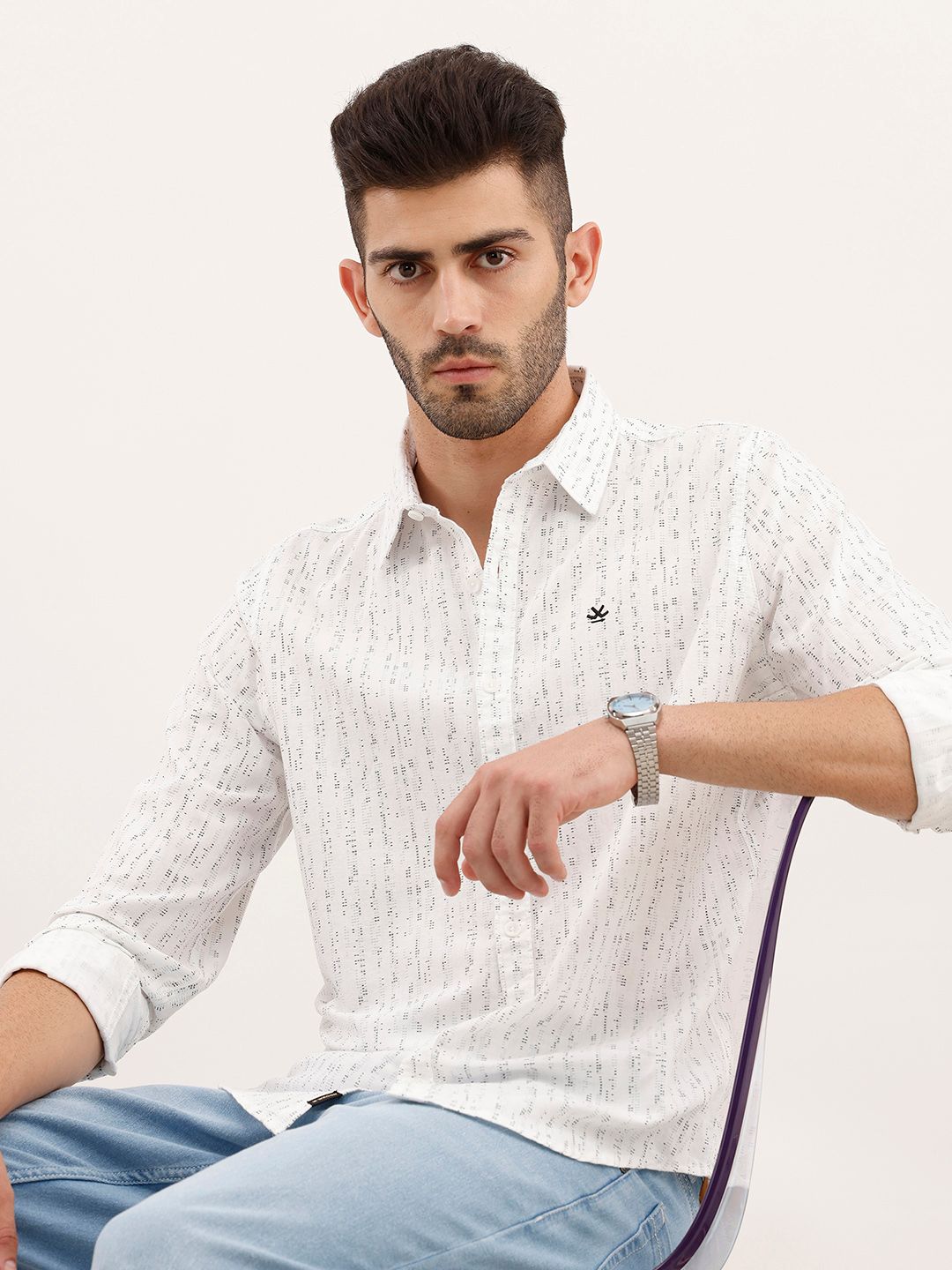 WROGN Slim Fit Micro Ditsy Printed Pure Cotton Casual Shirt