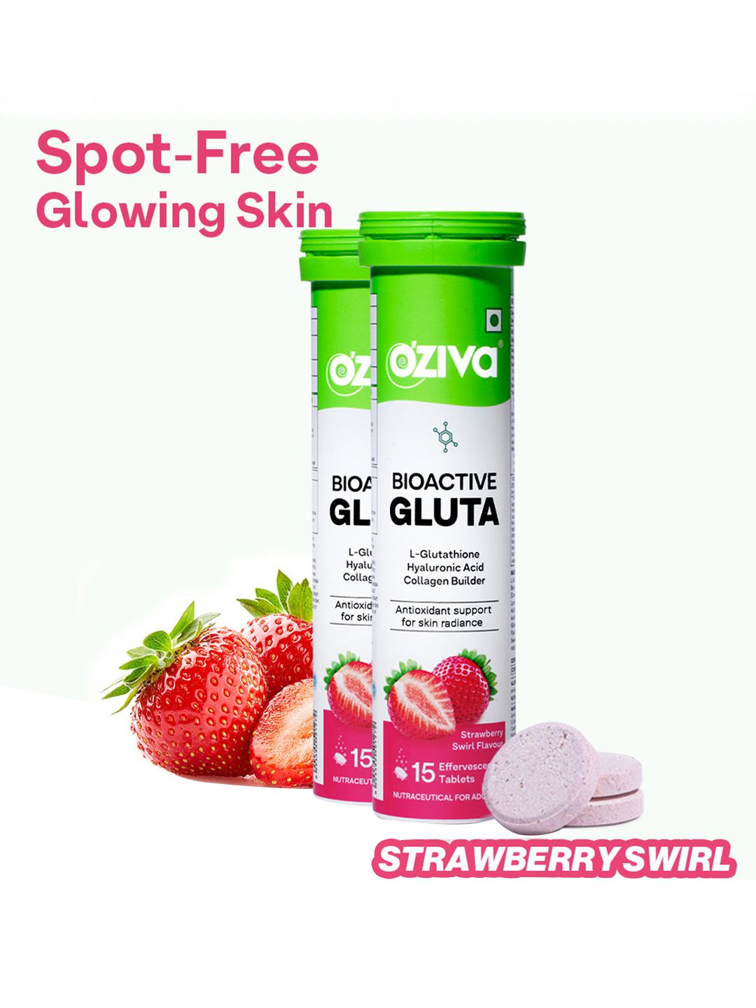 Buy OZiva Gluta Fizzy Strawberry Swirl with L-Glutathione & Vitamin C - 15  Pcs Each - Skin Supplements for Unisex 27753588