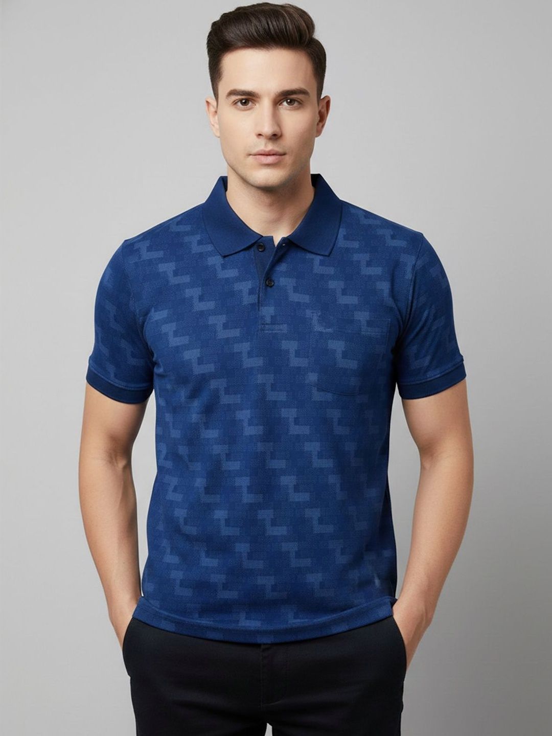 R.Code by The Roadster Life Co. Men Printed Polo Collar T-shirt