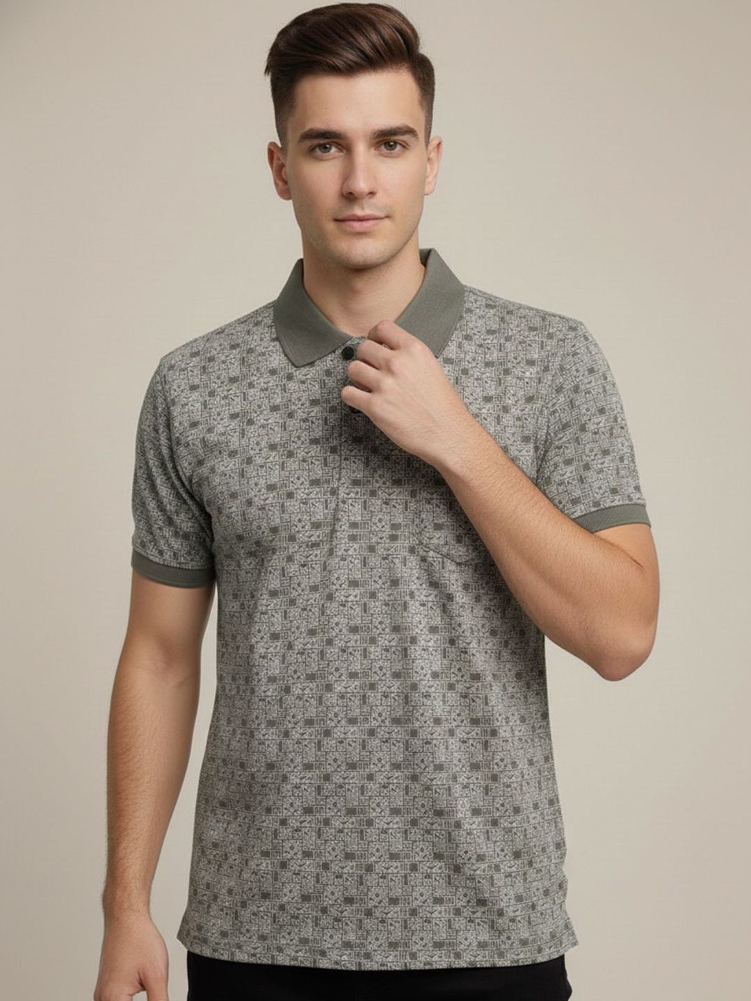 R.Code by The Roadster Life Co. Men Printed Polo Collar T-shirt
