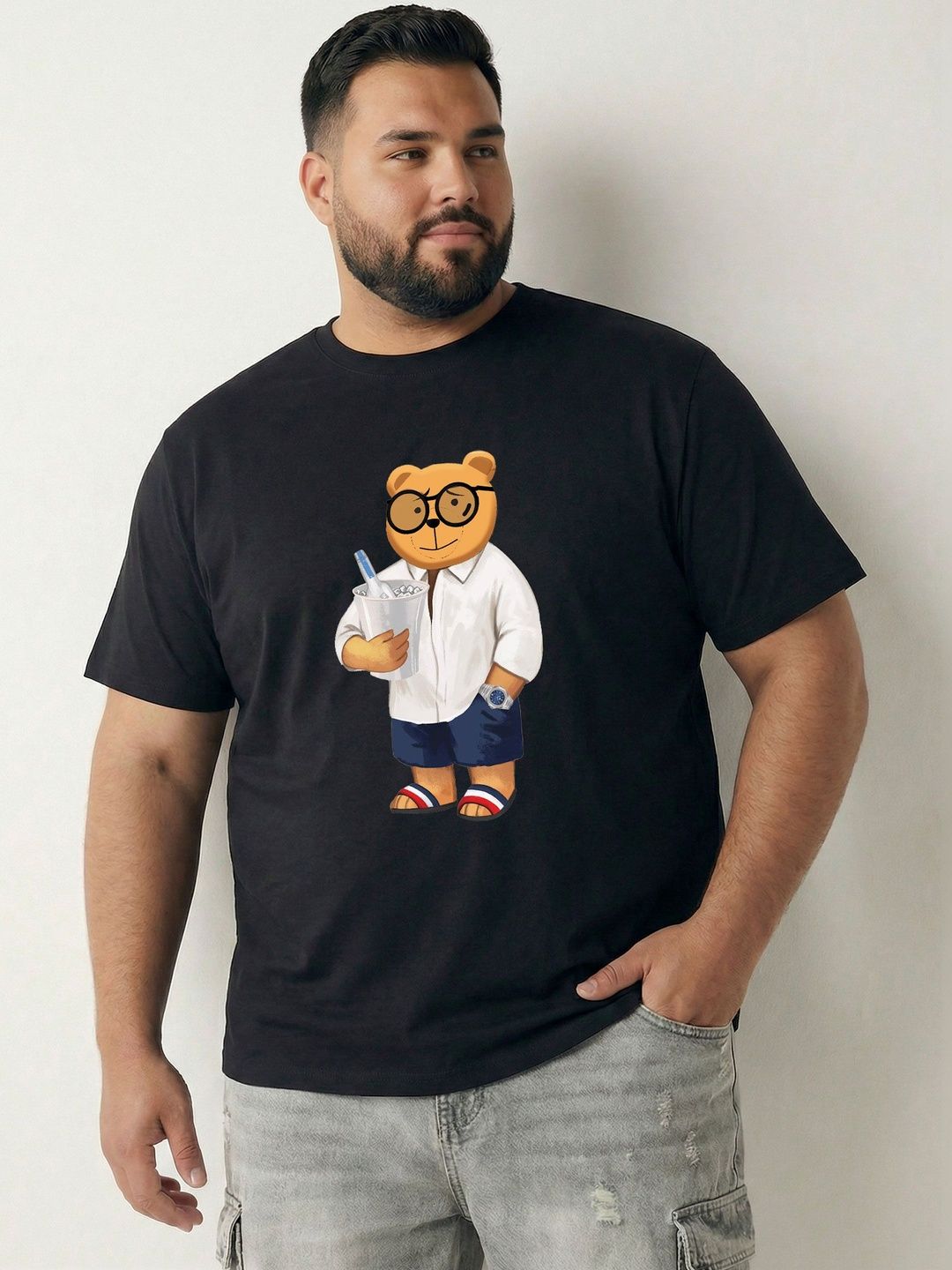 Toodle Plus Men Plus Size Pure Cotton Printed Regular Fit Casual T-Shirt